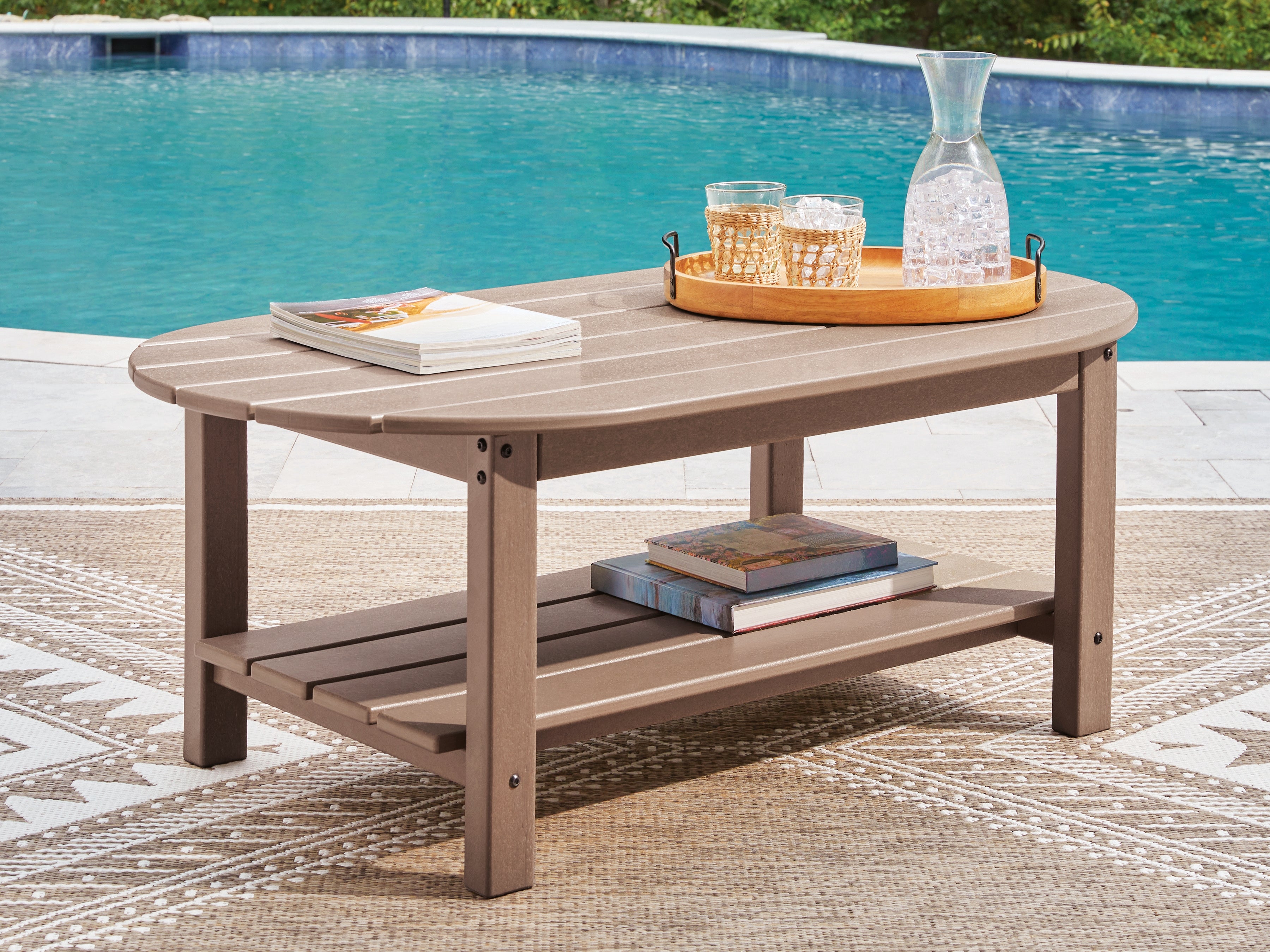 Elite Furniture Outlet - Ashley Furniture - Grover Beach Outdoor - Oval Cocktail Table / Driftwood - PCP422-700