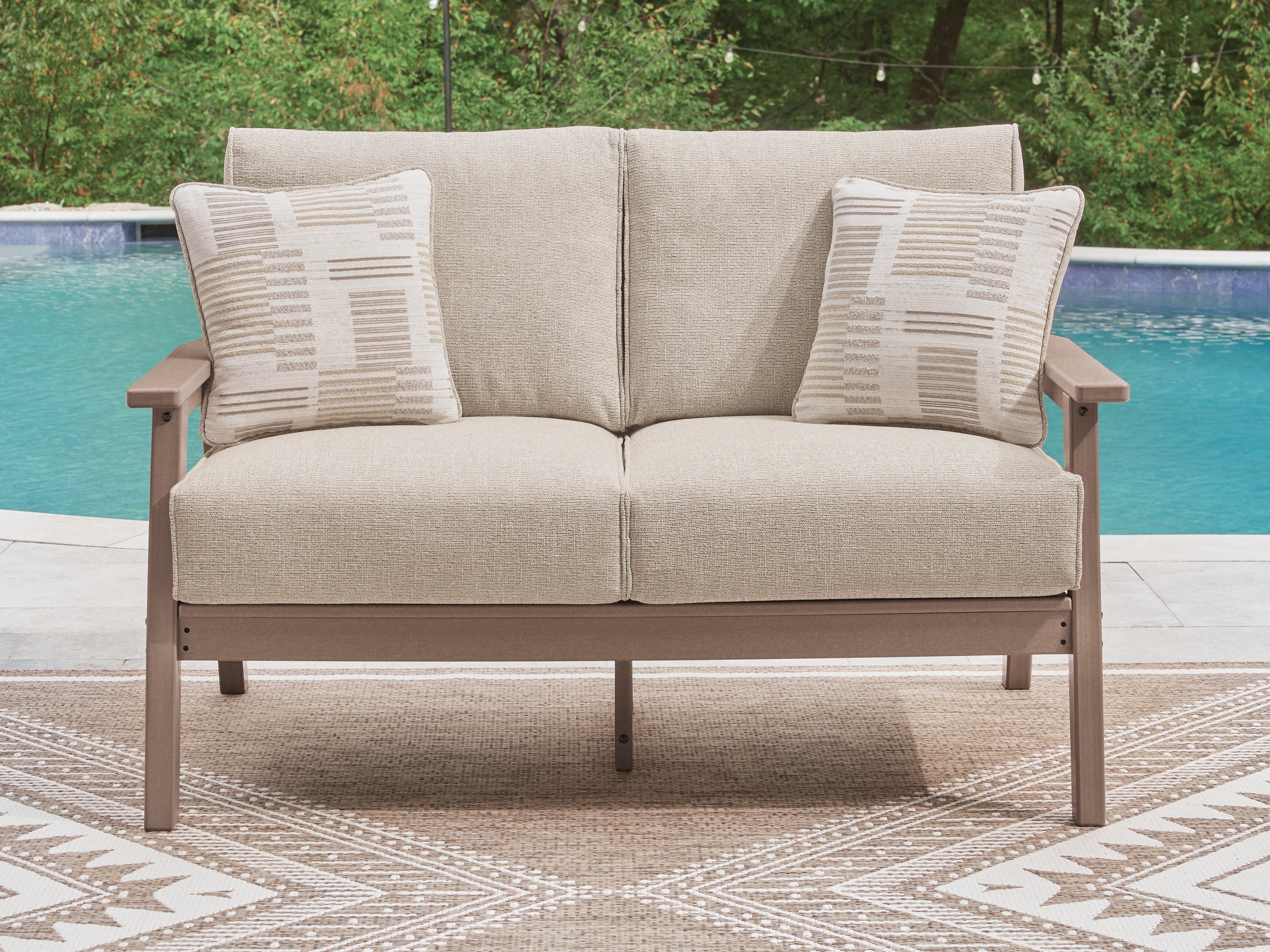 Elite Furniture Outlet - Ashley Furniture - Grover Beach Outdoor - Loveseat w/Cushion / Driftwood - PCP422-835