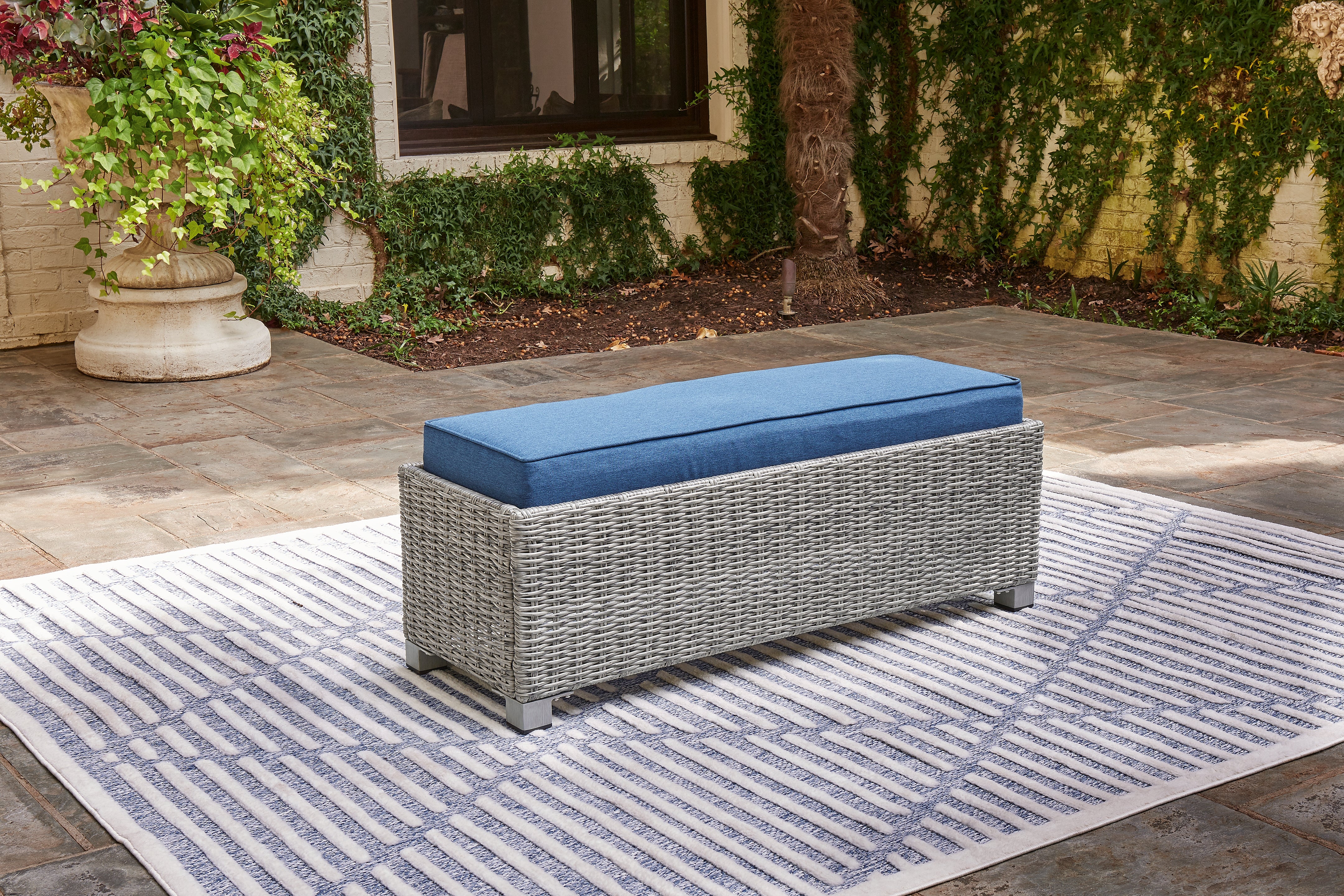 Elite Furniture Outlet - Ashley Furniture - Naples Beach Outdoor - Bench with Cushion / Light Gray - P439-600
