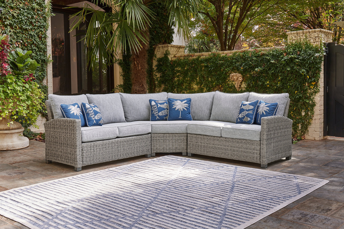 Elite Furniture Outlet - Ashley Furniture - Naples Beach Outdoor - 3-Piece Outdoor Sectional / Light Gray - P439P1