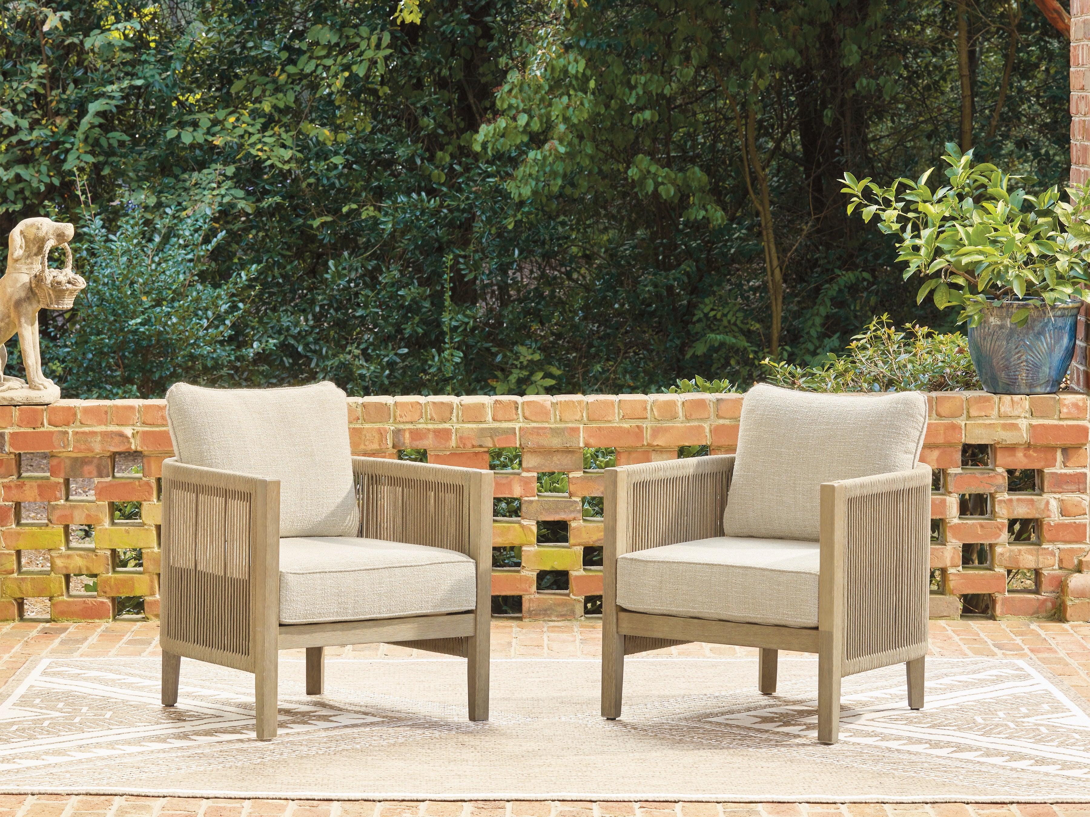 Elite Furniture Outlet - Ashley Furniture - Spooners Cove Outdoor - Lounge Chair w/Cushion (Set of 2) / Beige - PCP469-820