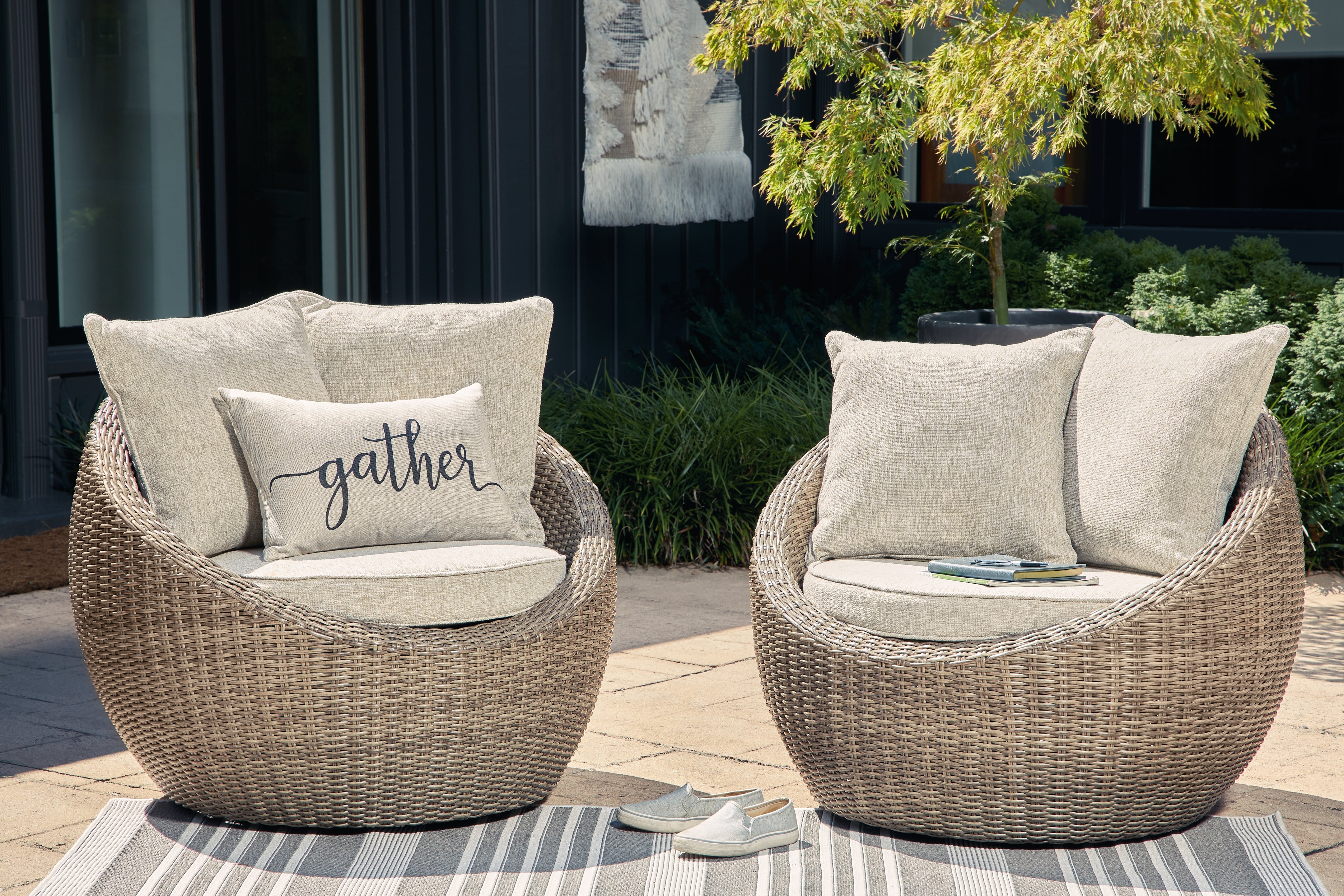 Elite Furniture Outlet - Ashley Furniture - Danson Outdoor - Swivel Lounge w/Cushion (Set of 2) / Beige - P505-821