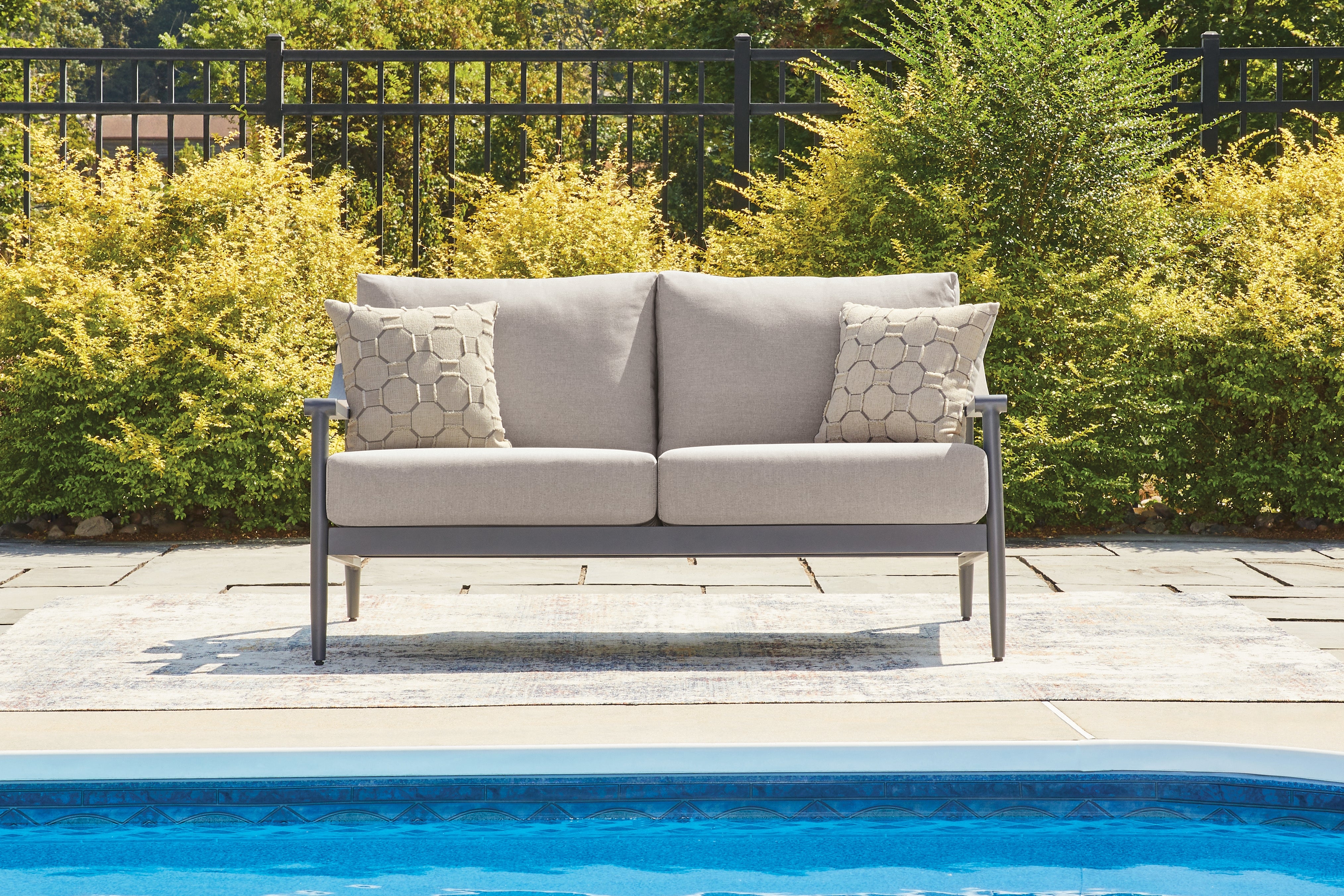 Elite Furniture Outlet - Ashley Furniture - Ocean Beach Outdoor - Loveseat w/Cushion / Gray - PCP510-835
