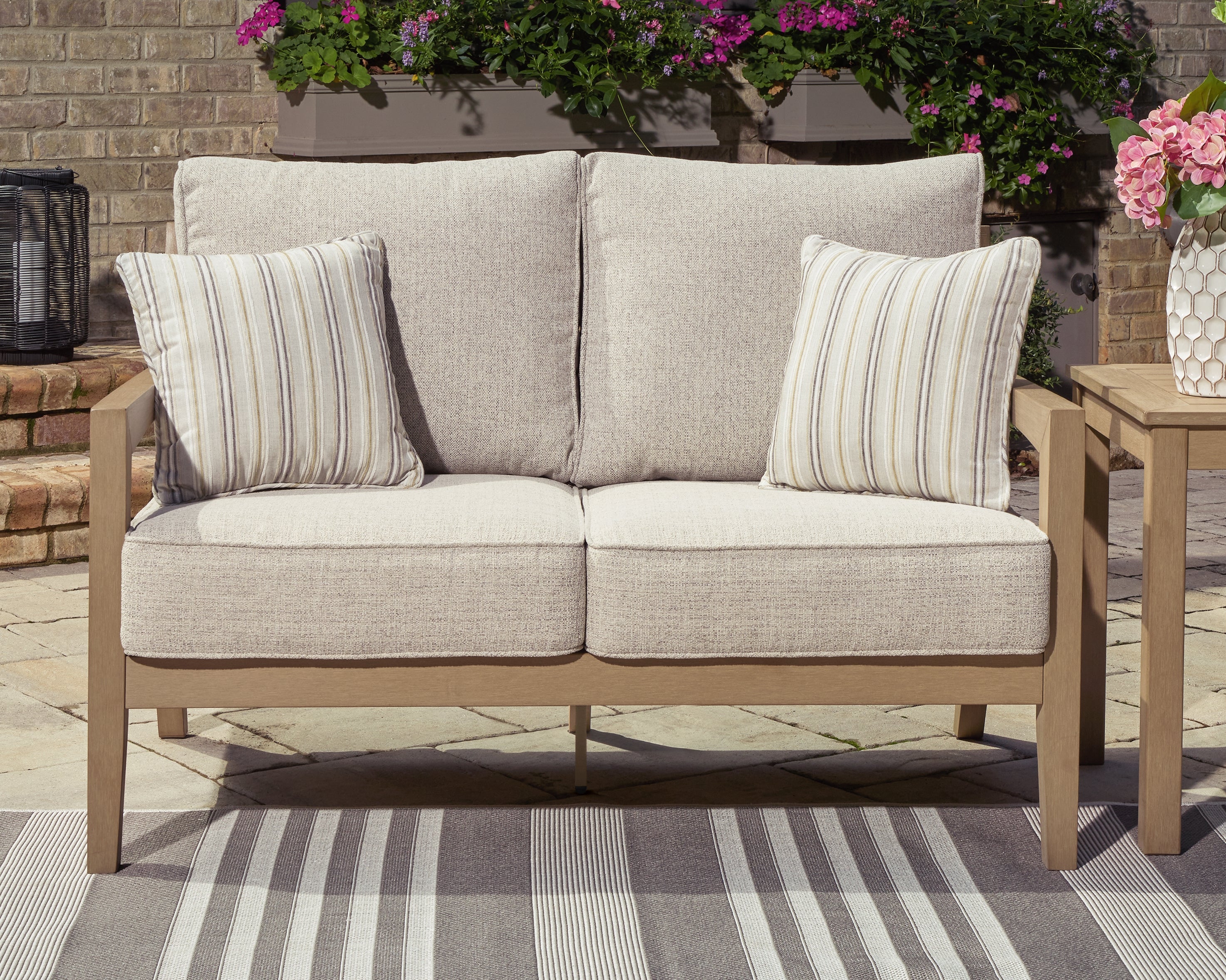 Elite Furniture Outlet - Ashley Furniture - Hallow Creek Outdoor - Loveseat w/Cushion / Driftwood - P560-835
