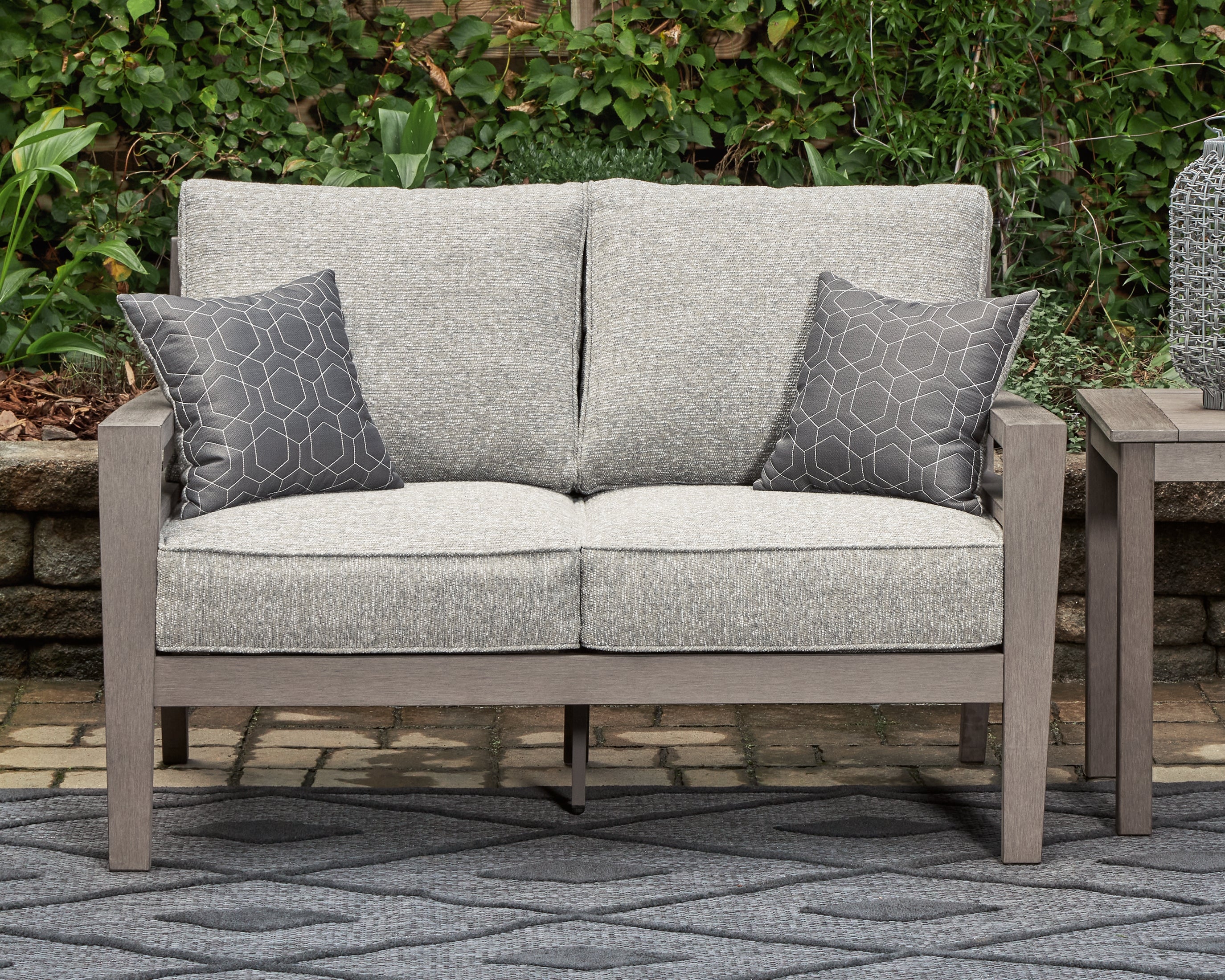 Elite Furniture Outlet - Ashley Furniture - Hillside Barn Outdoor - Loveseat w/Cushion / Gray/Brown - P564-835