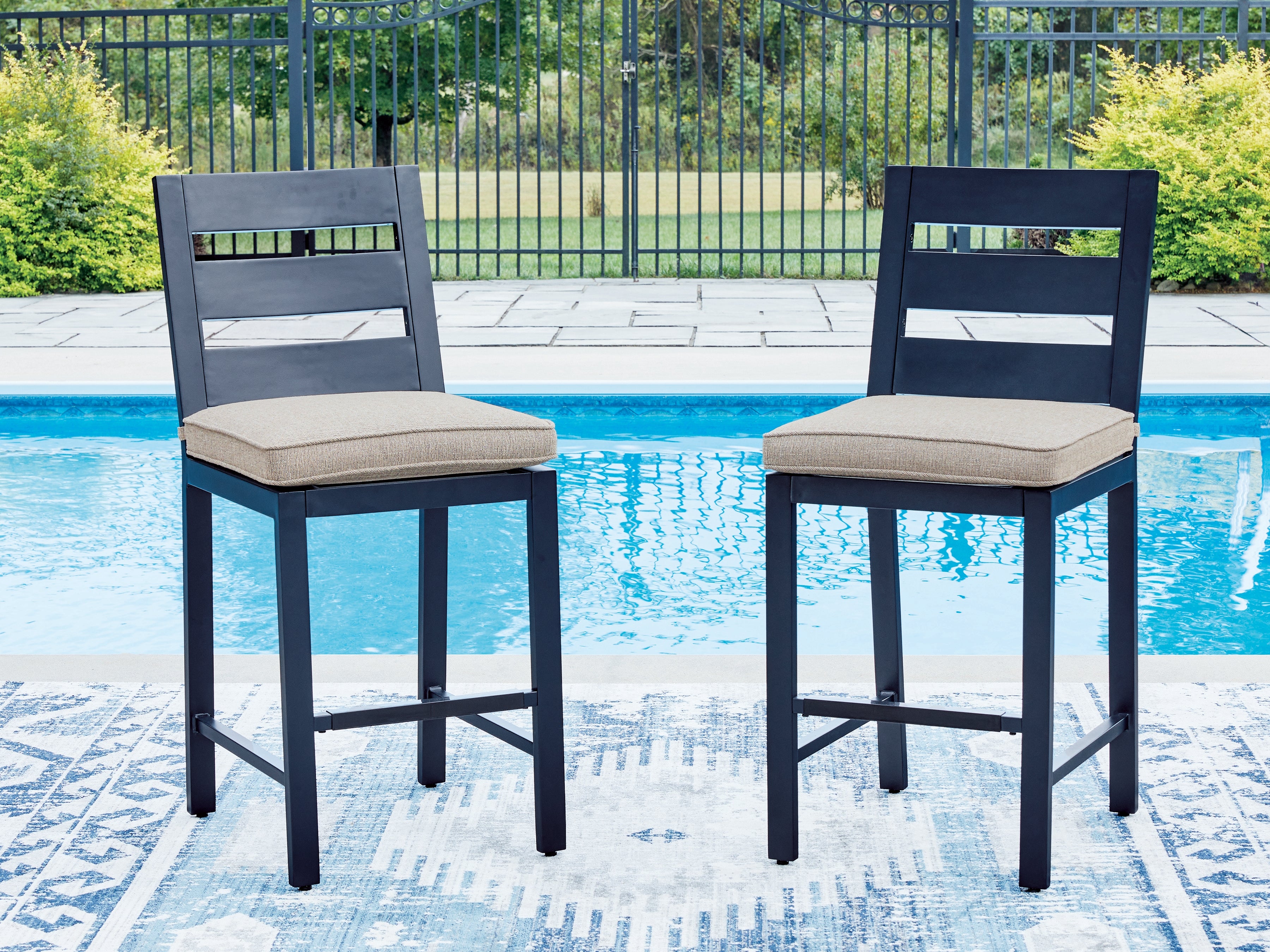 Elite Furniture Outlet - Ashley Furniture - East Beach Outdoor - Barstool (Set of 2) / Navy Blue - PCP587-124