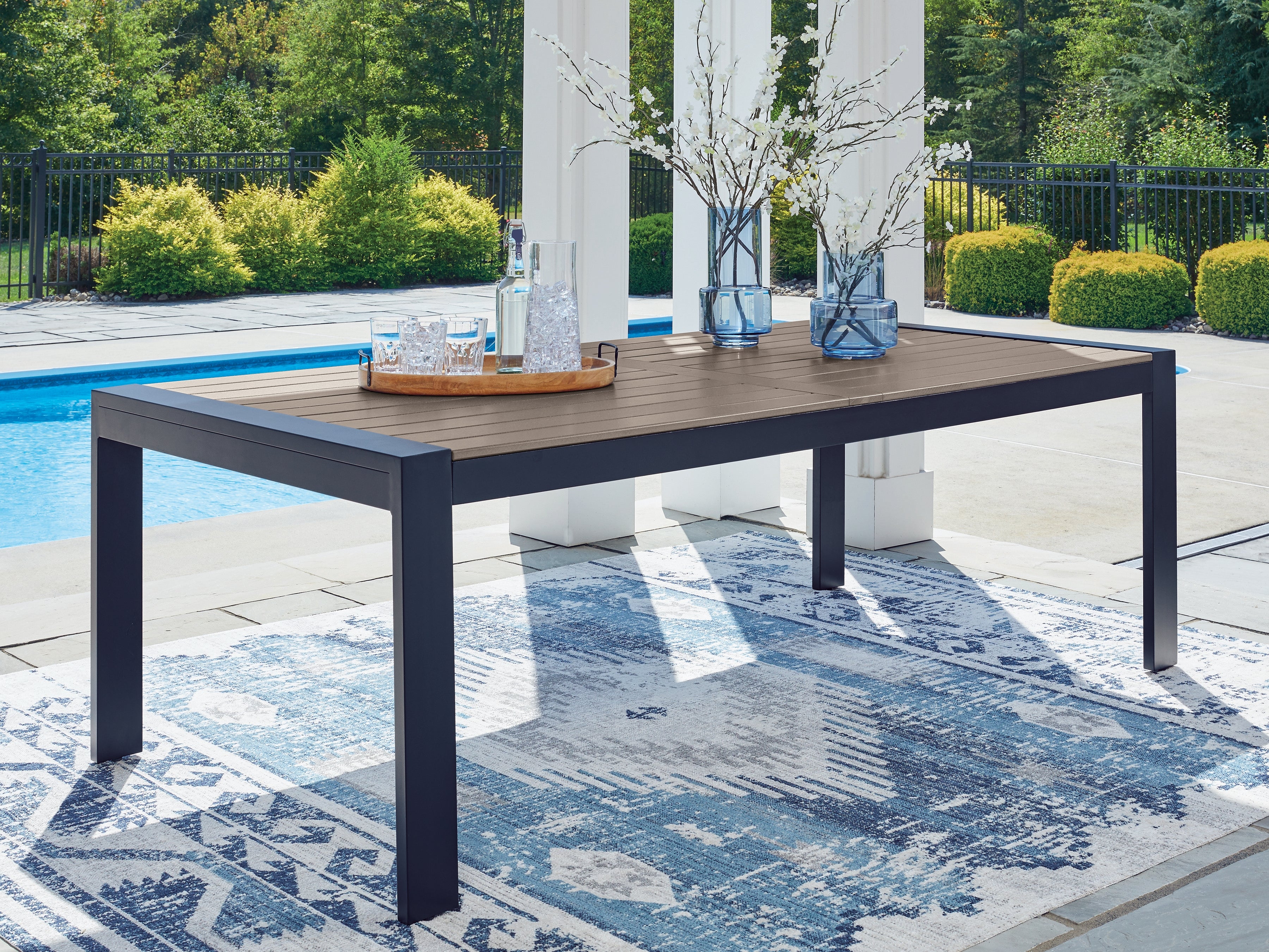 Elite Furniture Outlet - Ashley Furniture - East Beach Outdoor - RECT Dining Table w/UMB OPT / Navy Blue/Driftwood - PCP587-625
