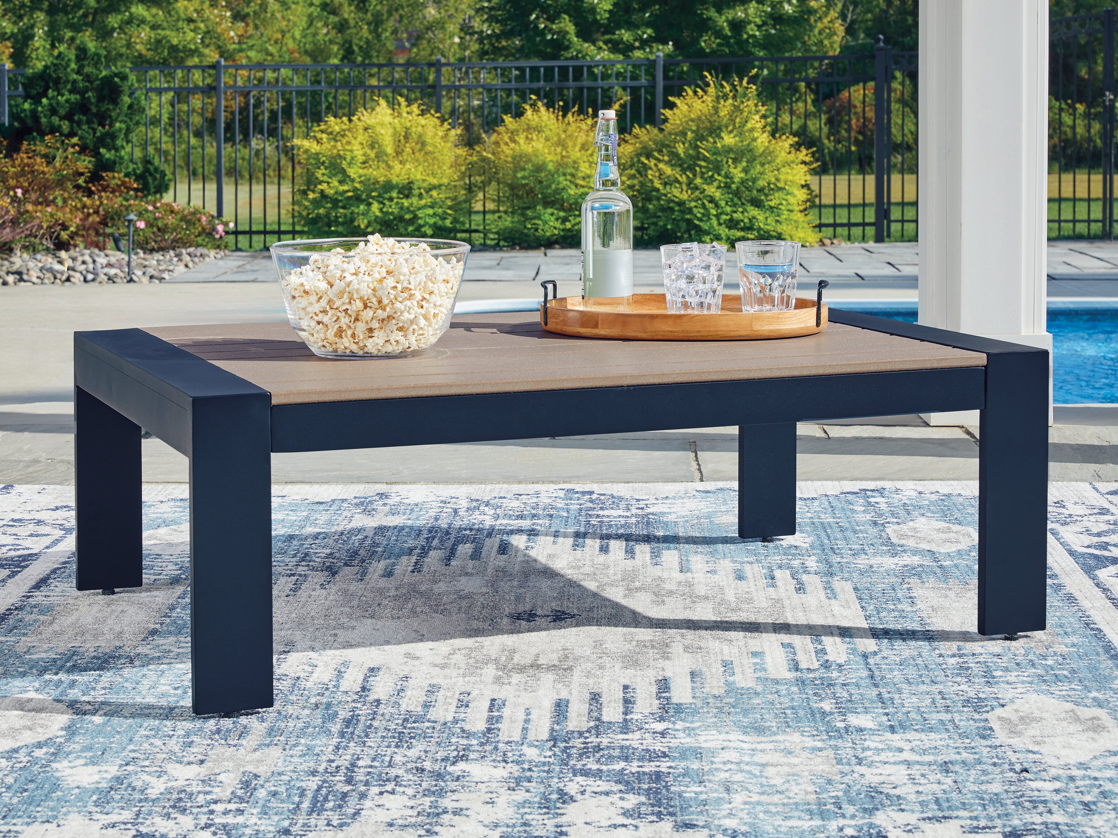 Elite Furniture Outlet - Ashley Furniture - East Beach Outdoor - Rectangular Cocktail Table / Navy Blue/Driftwood - PCP587-701