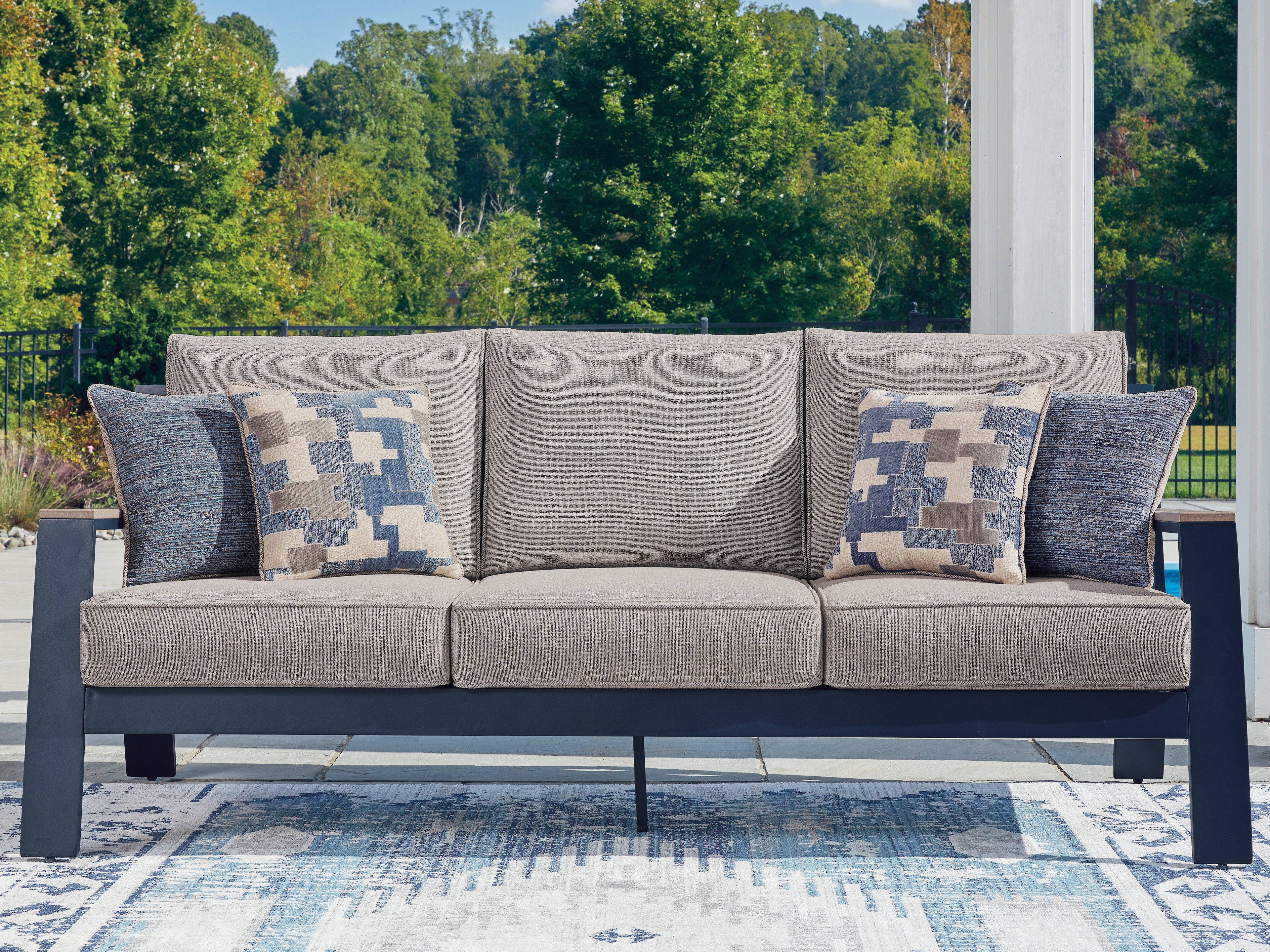 Elite Furniture Outlet - Ashley Furniture - East Beach Outdoor - Sofa with Cushion / Navy Blue/Driftwood - PCP587-838