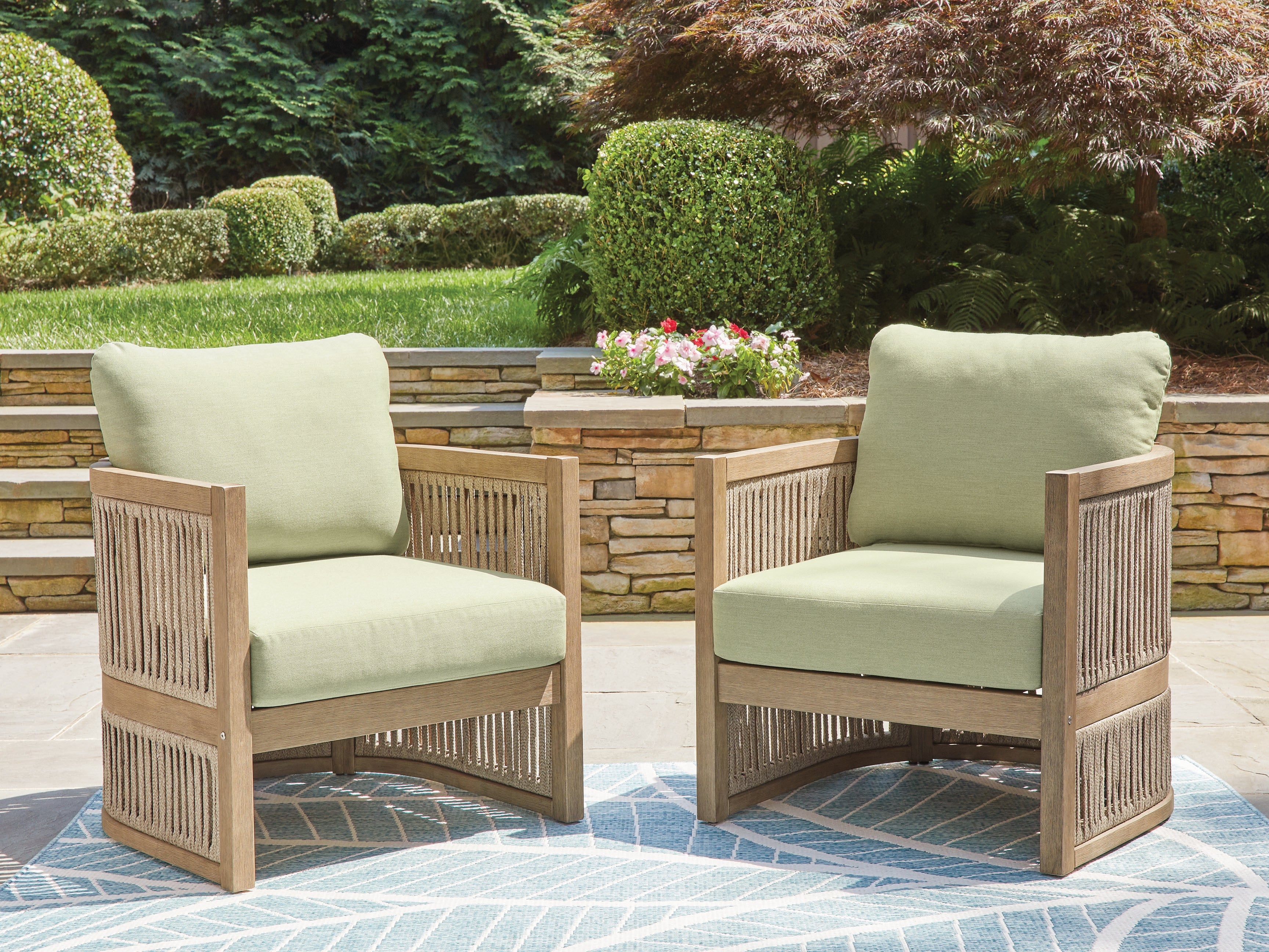Elite Furniture Outlet - Ashley Furniture - Serena Shores Outdoor - Lounge Chair w/Cushion (Set of 2) / Beige/Green - PCP604-820