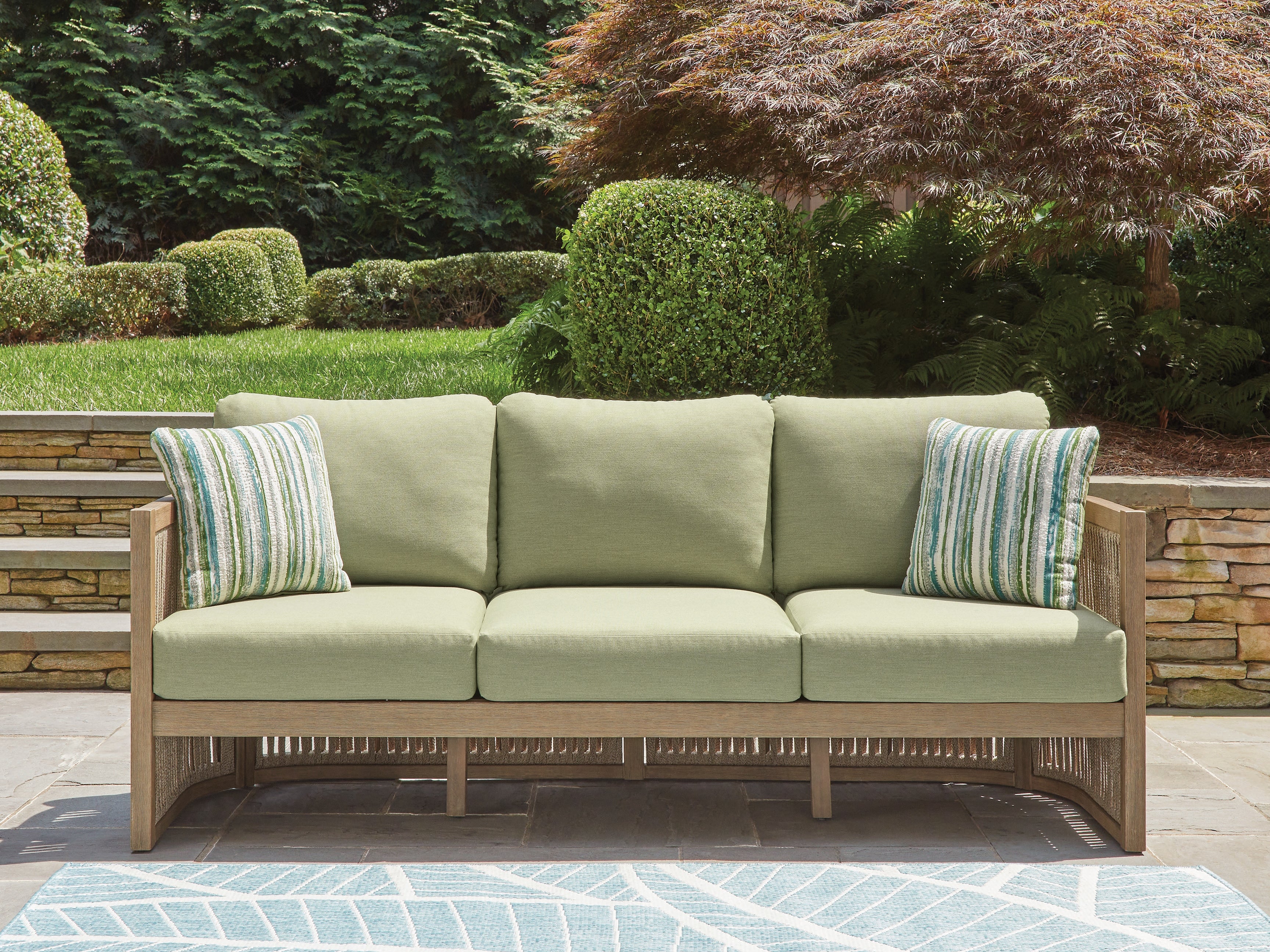 Elite Furniture Outlet - Ashley Furniture - Serena Shores Outdoor - Sofa with Cushion / Beige/Green - PCP604-838