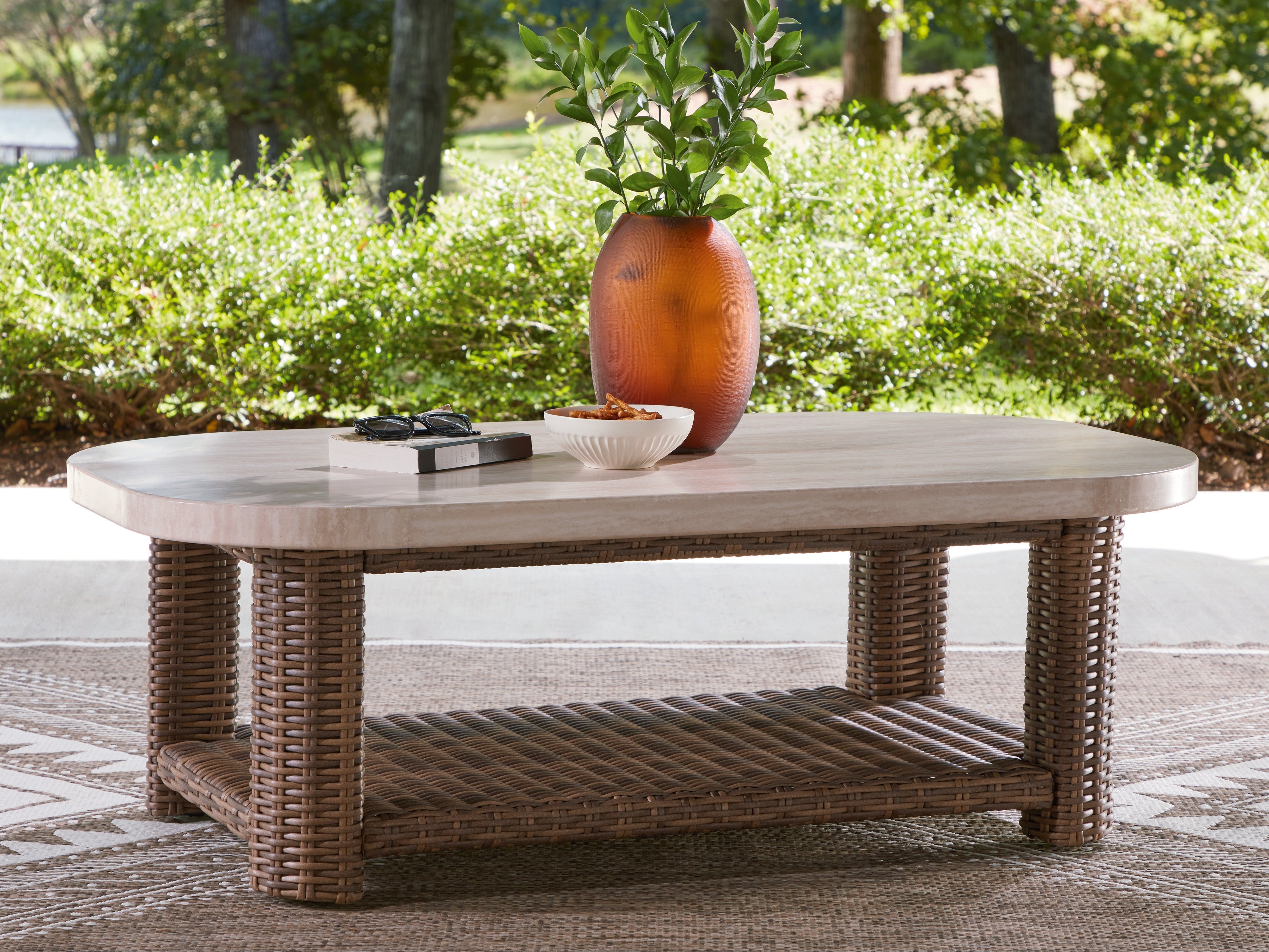 Elite Furniture Outlet - Ashley Furniture - Dolan Creek Outdoor - Rectangular Cocktail Table / Beige/Brown - PCP610-701