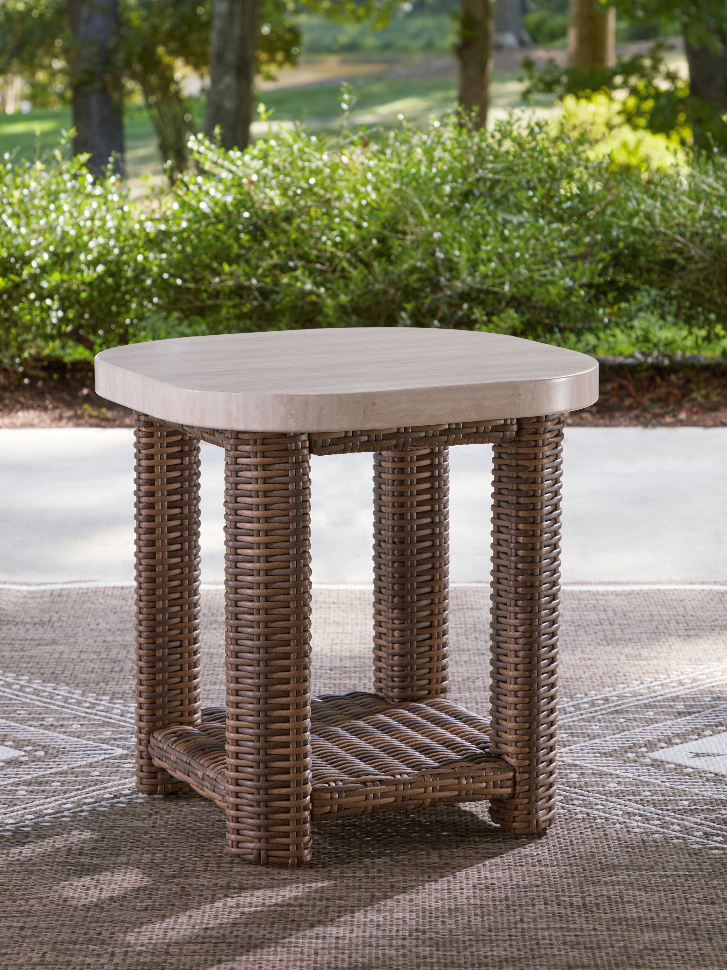 Elite Furniture Outlet - Ashley Furniture - Dolan Creek Outdoor - Square End Table / Beige/Brown - PCP610-702