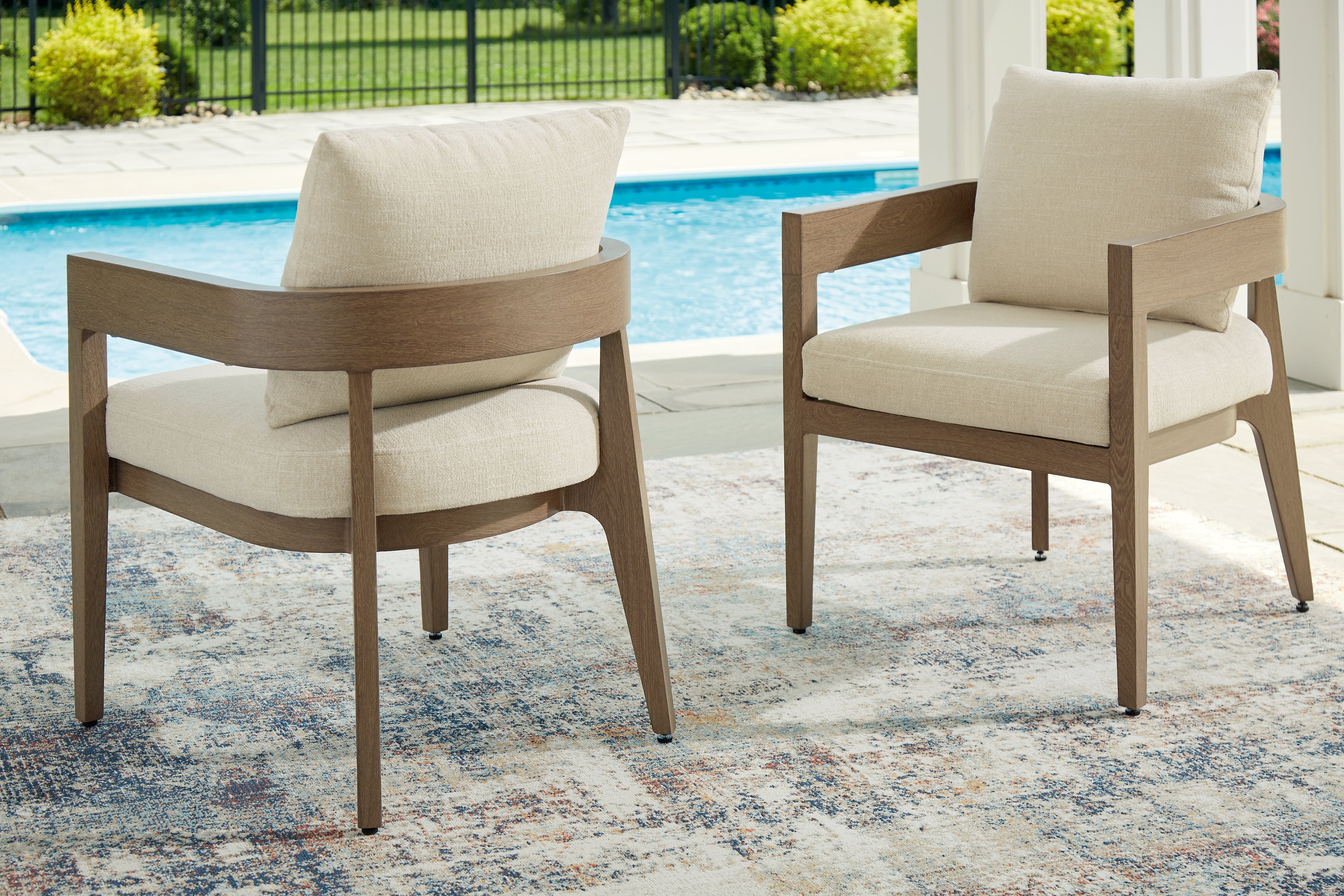 Elite Furniture Outlet - Ashley Furniture - Serene Bay Outdoor - Arm Chair With Cushion (Set of 2) / Dark Brown/White - P671-601A