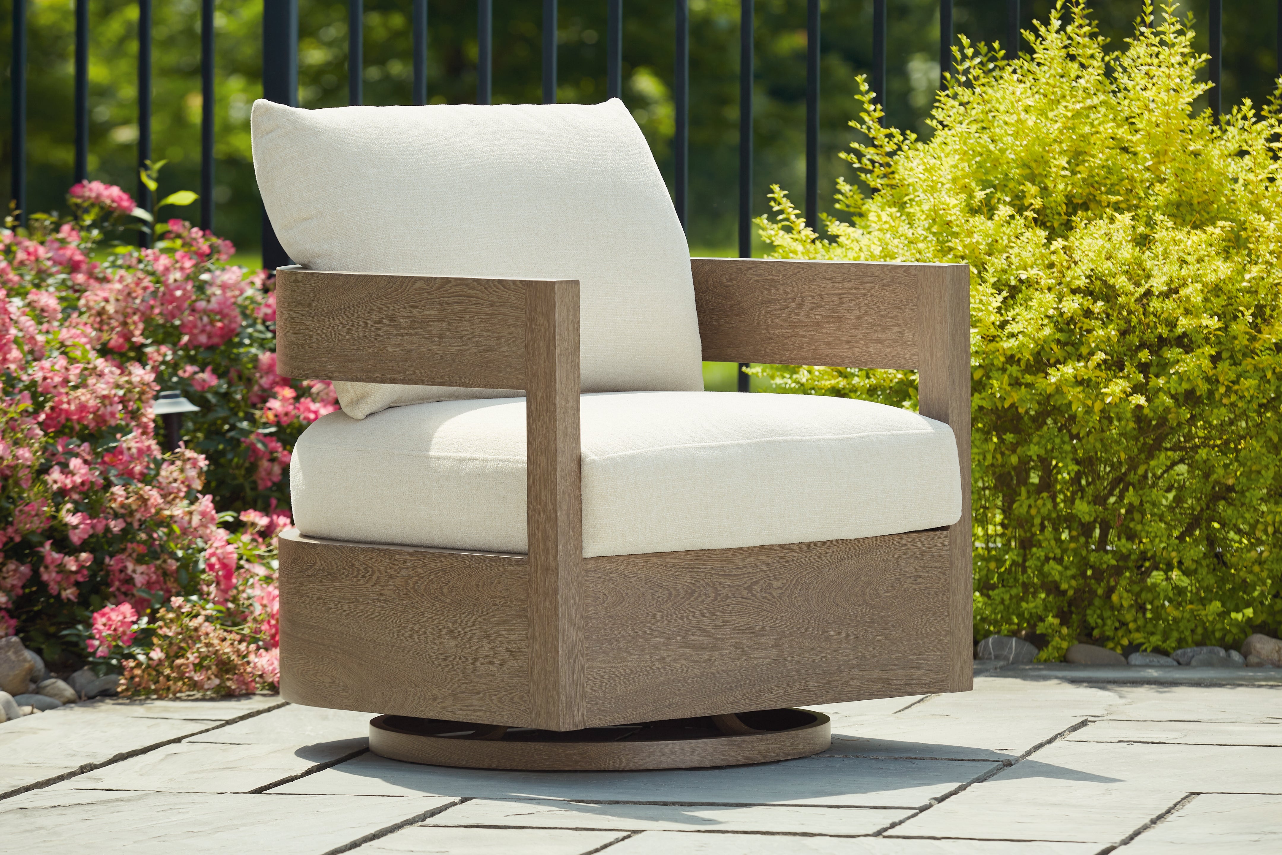 Elite Furniture Outlet - Ashley Furniture - Serene Bay Outdoor - Swivel Glider Chair w/Cushion / Dark Brown/White - P671-821