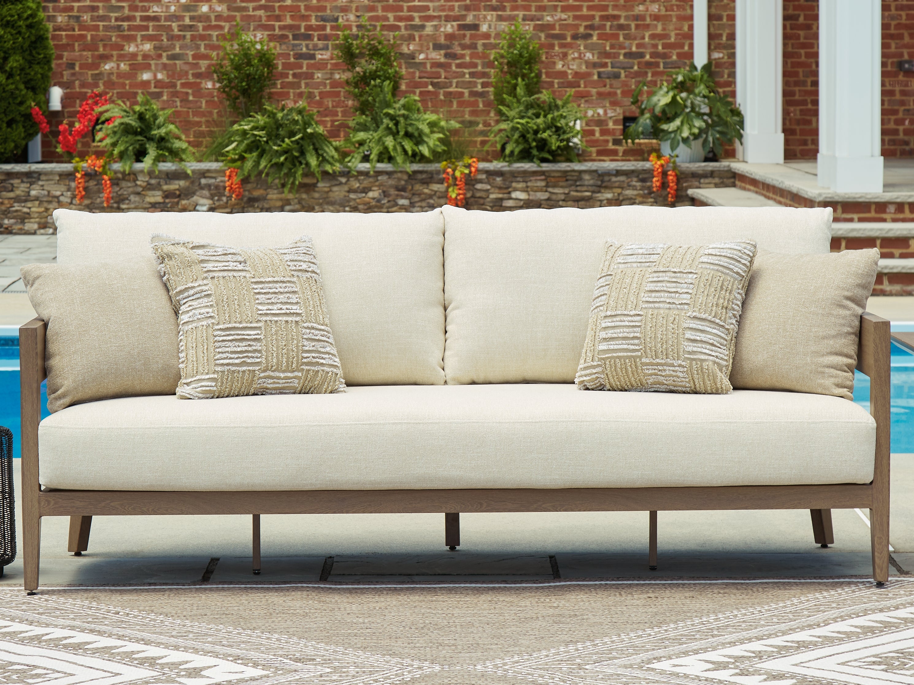 Elite Furniture Outlet - Ashley Furniture - Serene Bay Outdoor - Sofa with Cushion / Dark Brown/White - P671-838