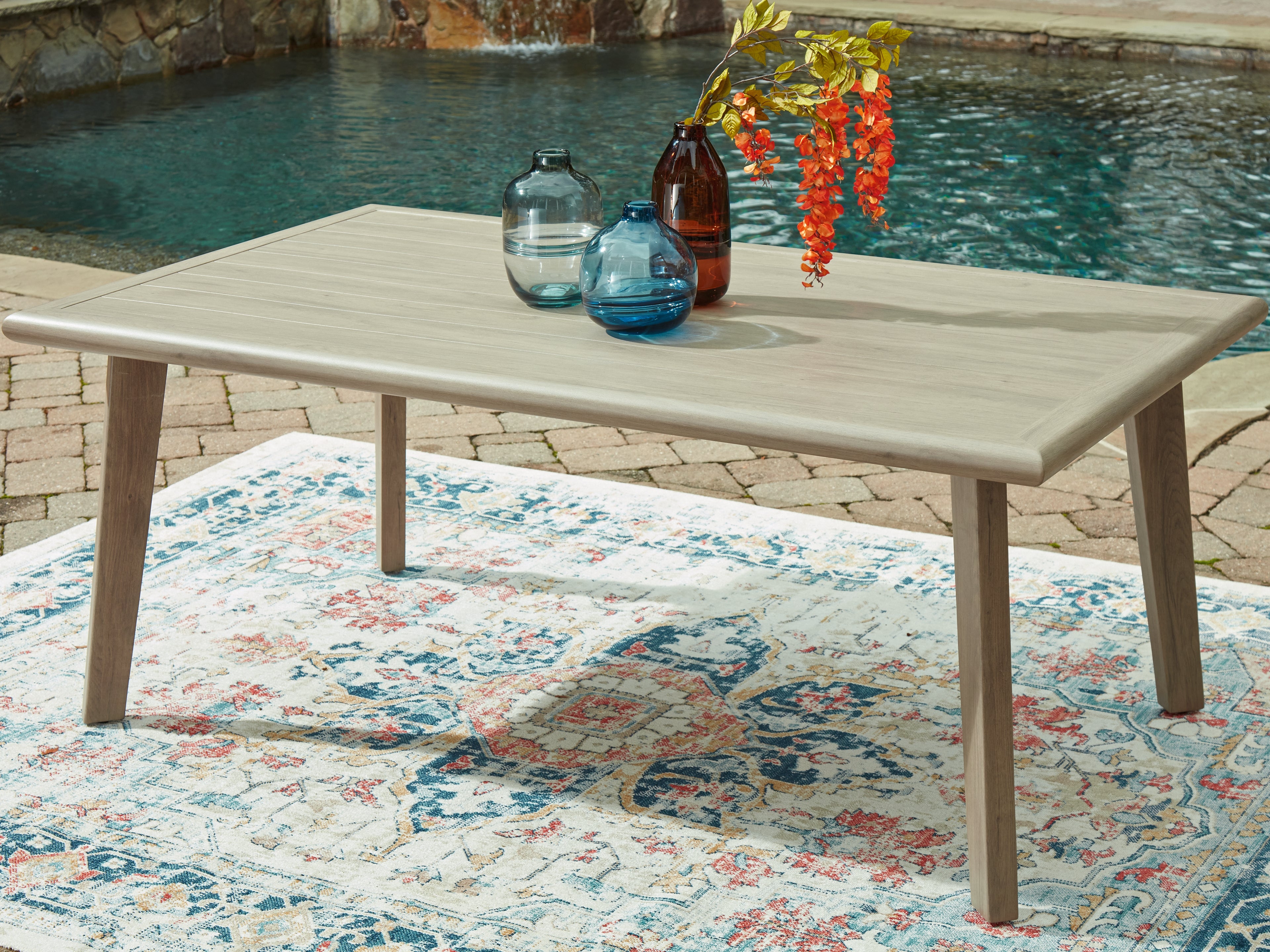 Elite Furniture Outlet - Ashley Furniture - Cliff Trails Outdoor - RECT Dining Table w/UMB OPT / Beige - PCP690-625