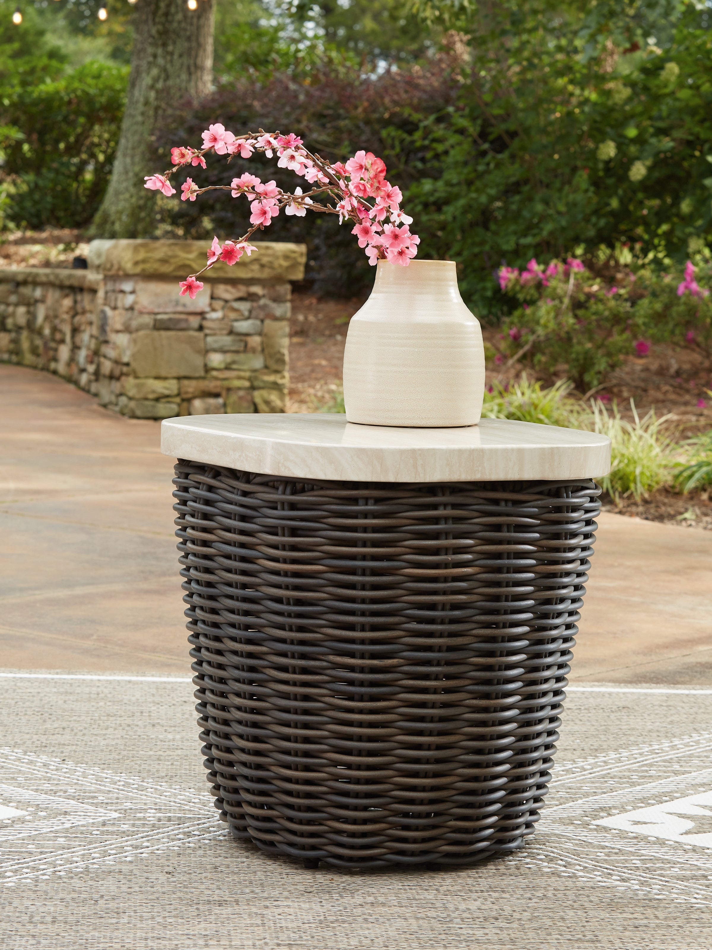 Elite Furniture Outlet - Ashley Furniture - Kimora Outdoor - Square End Table / Beige/Dark Brown - P711-702