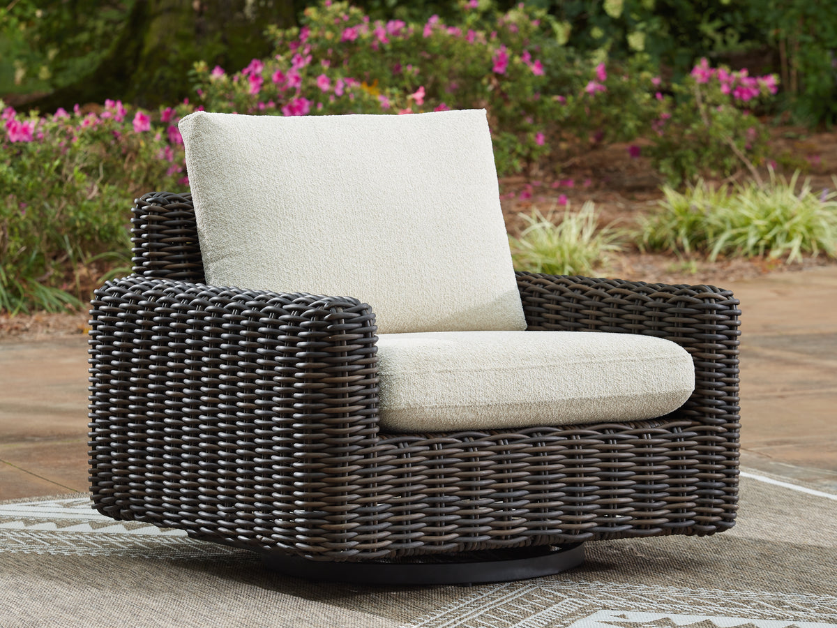 Elite Furniture Outlet - Ashley Furniture - Kimora Outdoor - Swivel Glider Lounge w/Cushion / Beige/Dark Brown - P711-821