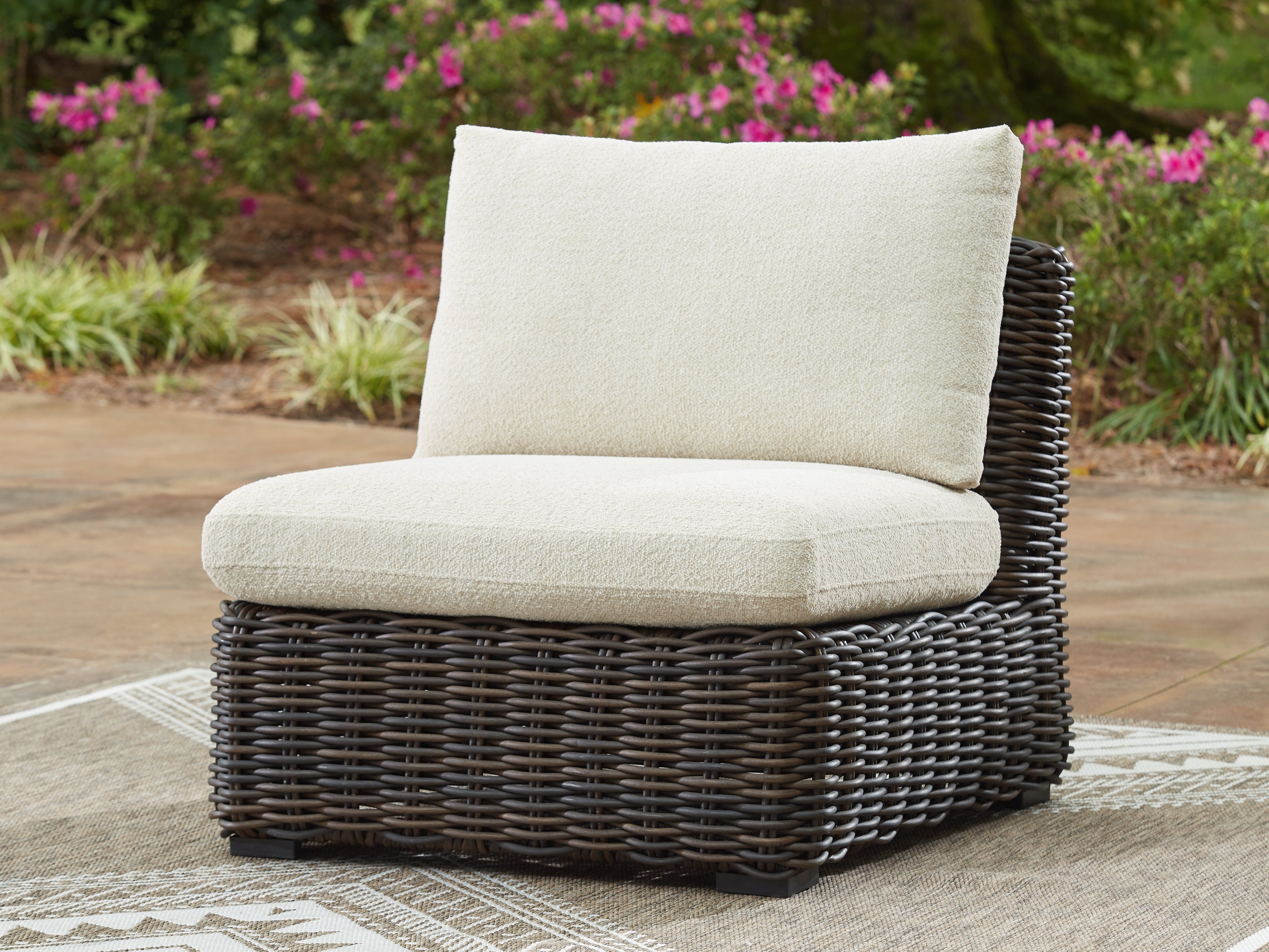 Elite Furniture Outlet - Ashley Furniture - Kimora Outdoor - 4-Piece Outdoor Sectional / Beige/Dark Brown - P711P2