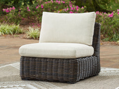 Elite Furniture Outlet - Ashley Furniture - Kimora Outdoor - 4-Piece Outdoor Sectional / Beige/Dark Brown - P711P2