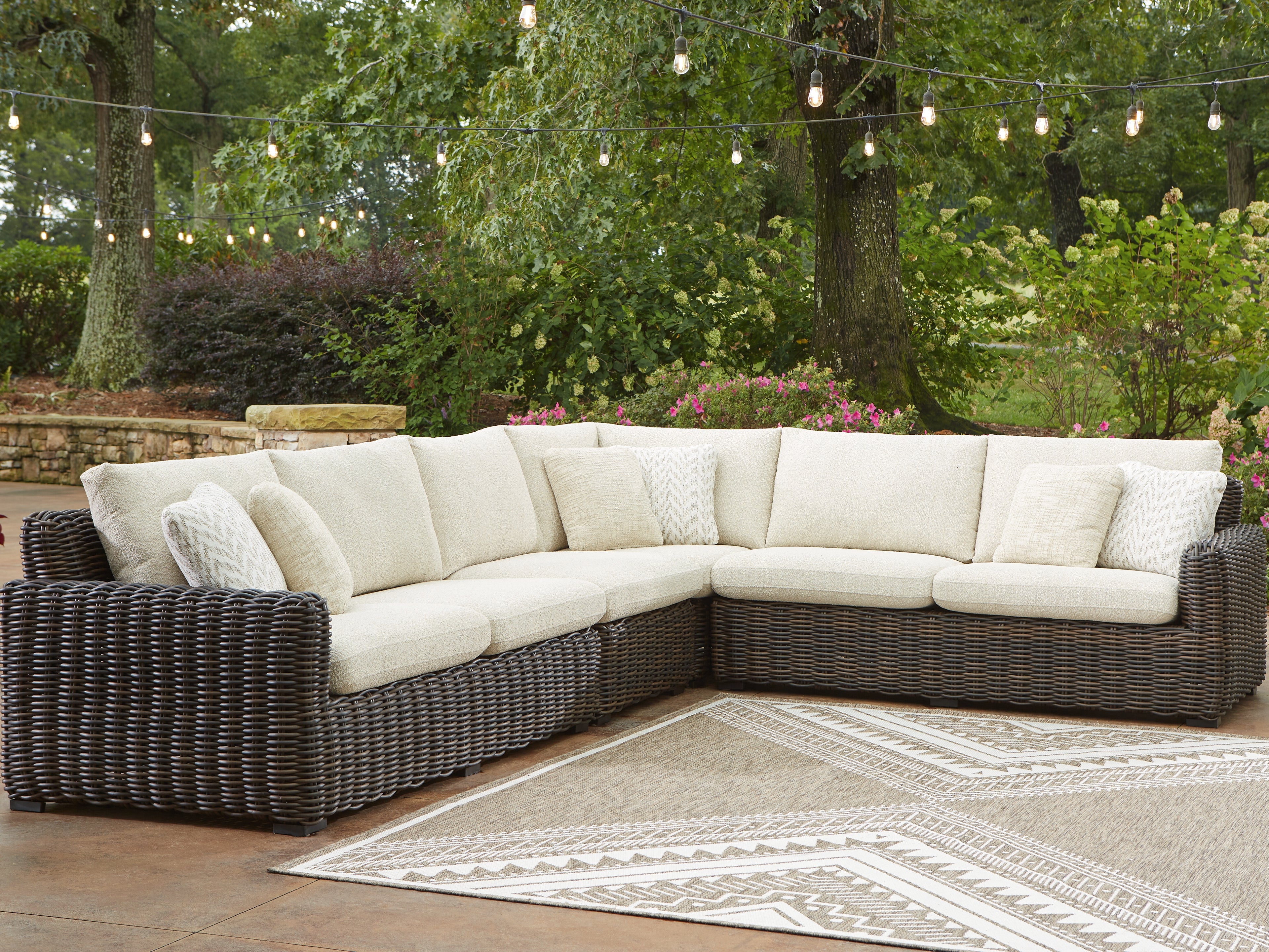 Elite Furniture Outlet - Ashley Furniture - Kimora Outdoor - 4-Piece Outdoor Sectional / Beige/Dark Brown - P711P2