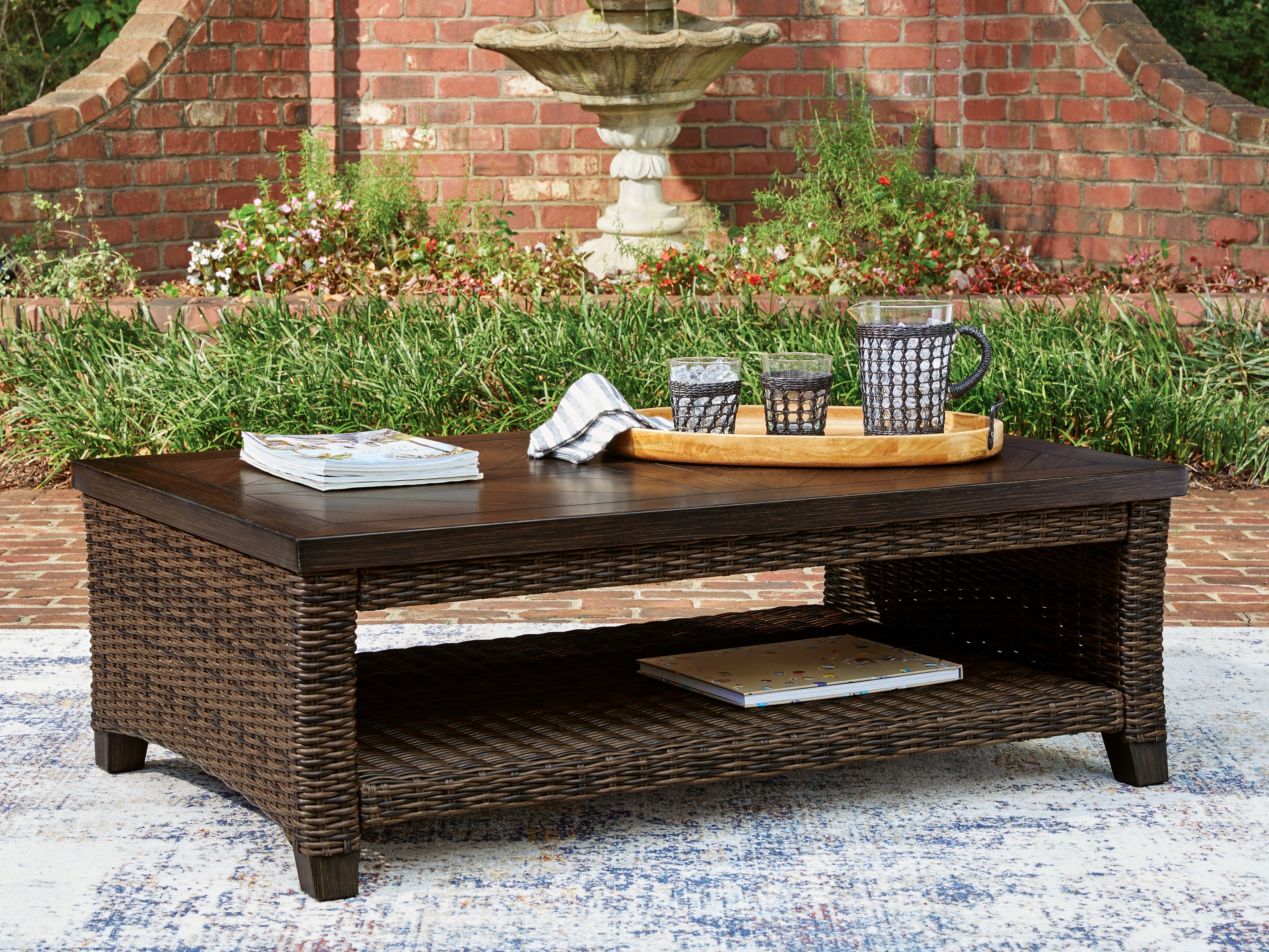 Elite Furniture Outlet - Ashley Furniture - Monterey Point Outdoor - Rectangular Cocktail Table / Dark Brown - PCP760-701