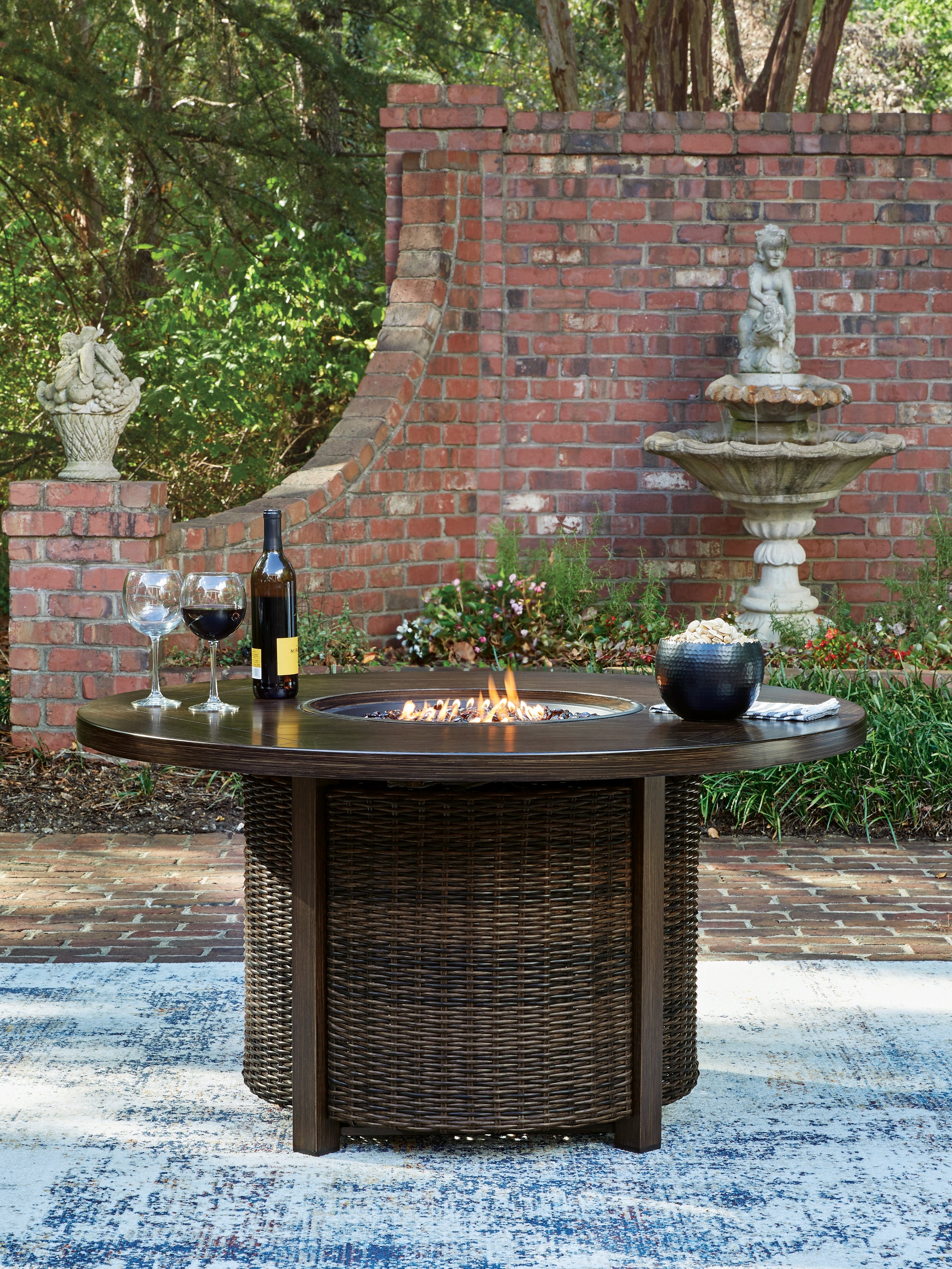 Elite Furniture Outlet - Ashley Furniture - Monterey Point Outdoor - Round Fire Pit Table / Dark Brown - PCP760-776