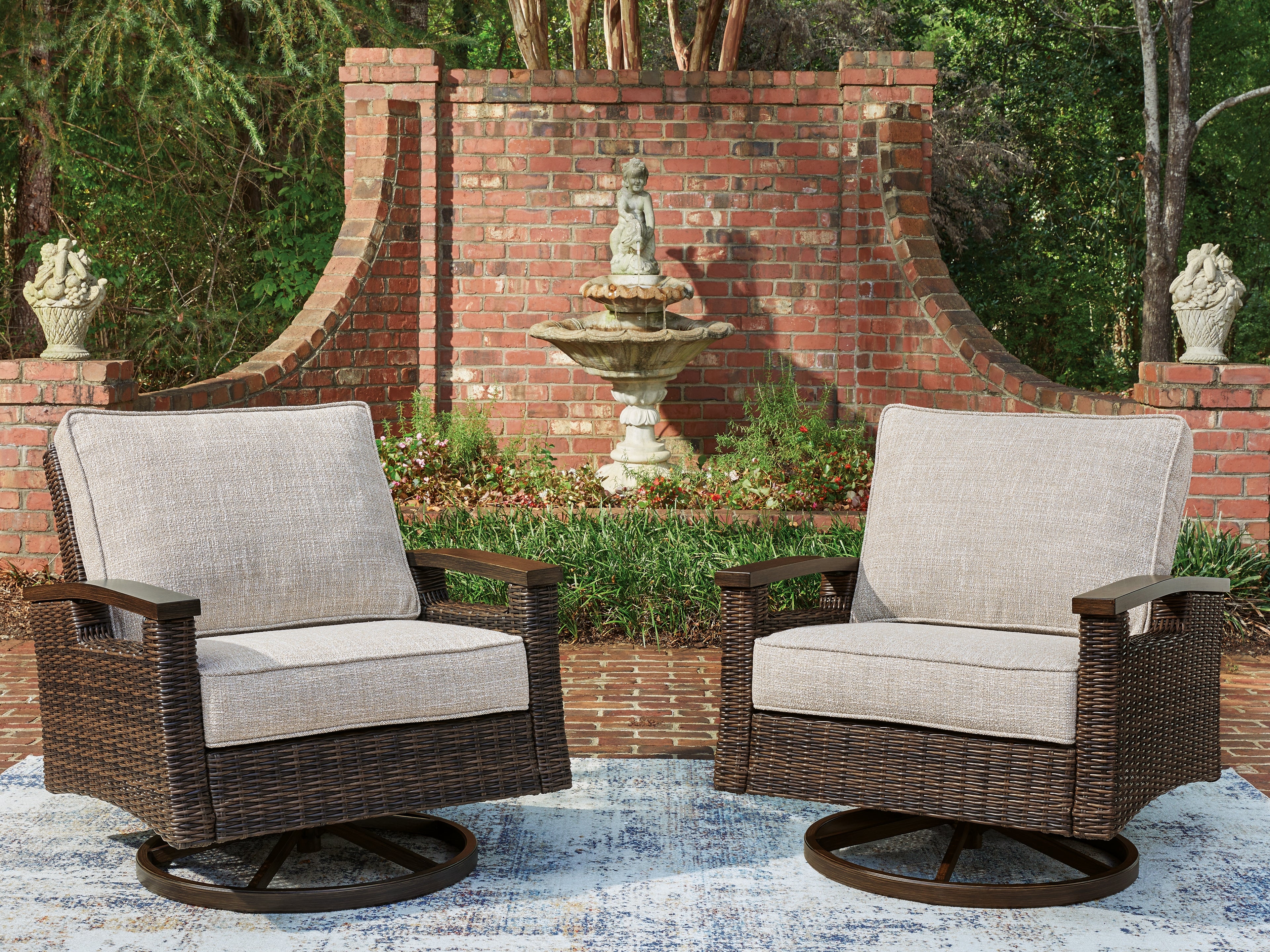 Elite Furniture Outlet - Ashley Furniture - Monterey Point Outdoor - Swivel Lounge Chair (Set of 2) / Dark Brown - PCP760-821