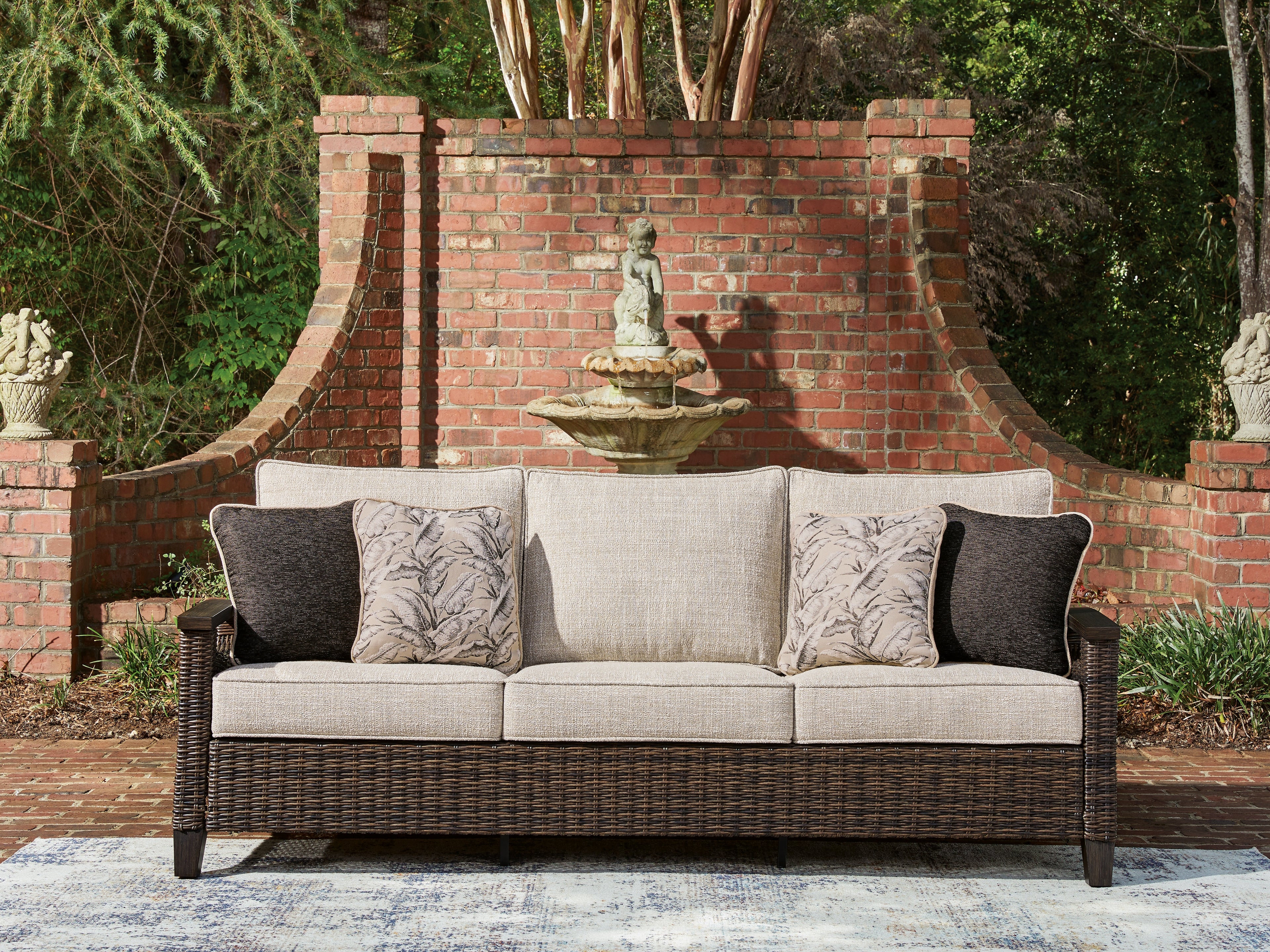 Elite Furniture Outlet - Ashley Furniture - Monterey Point Outdoor - Sofa with Cushion / Dark Brown - PCP760-838