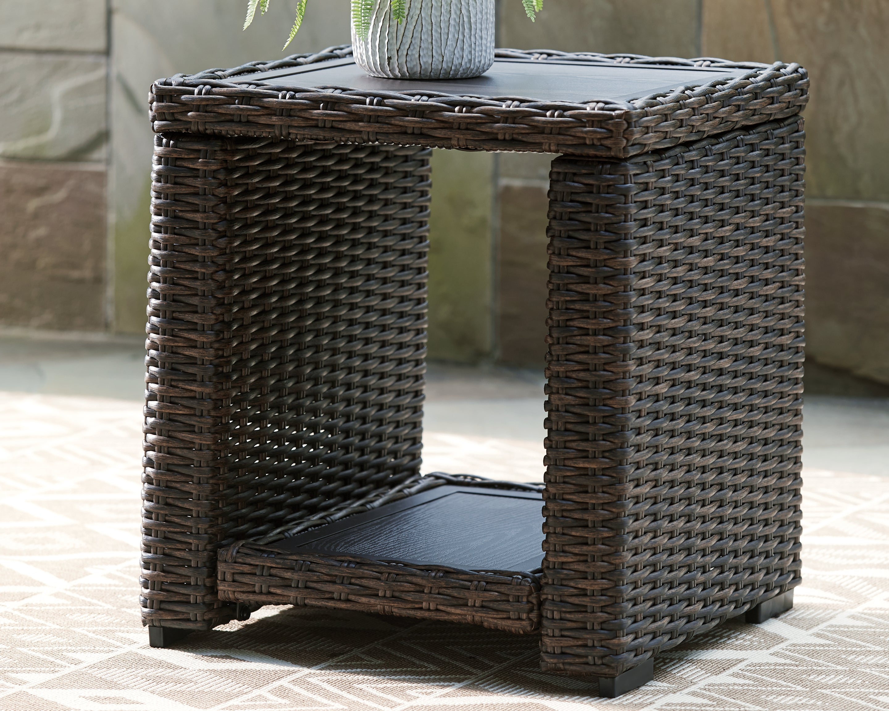 Elite Furniture Outlet - Ashley Furniture - Grasson Lane Outdoor - Square End Table / Brown - P783-702