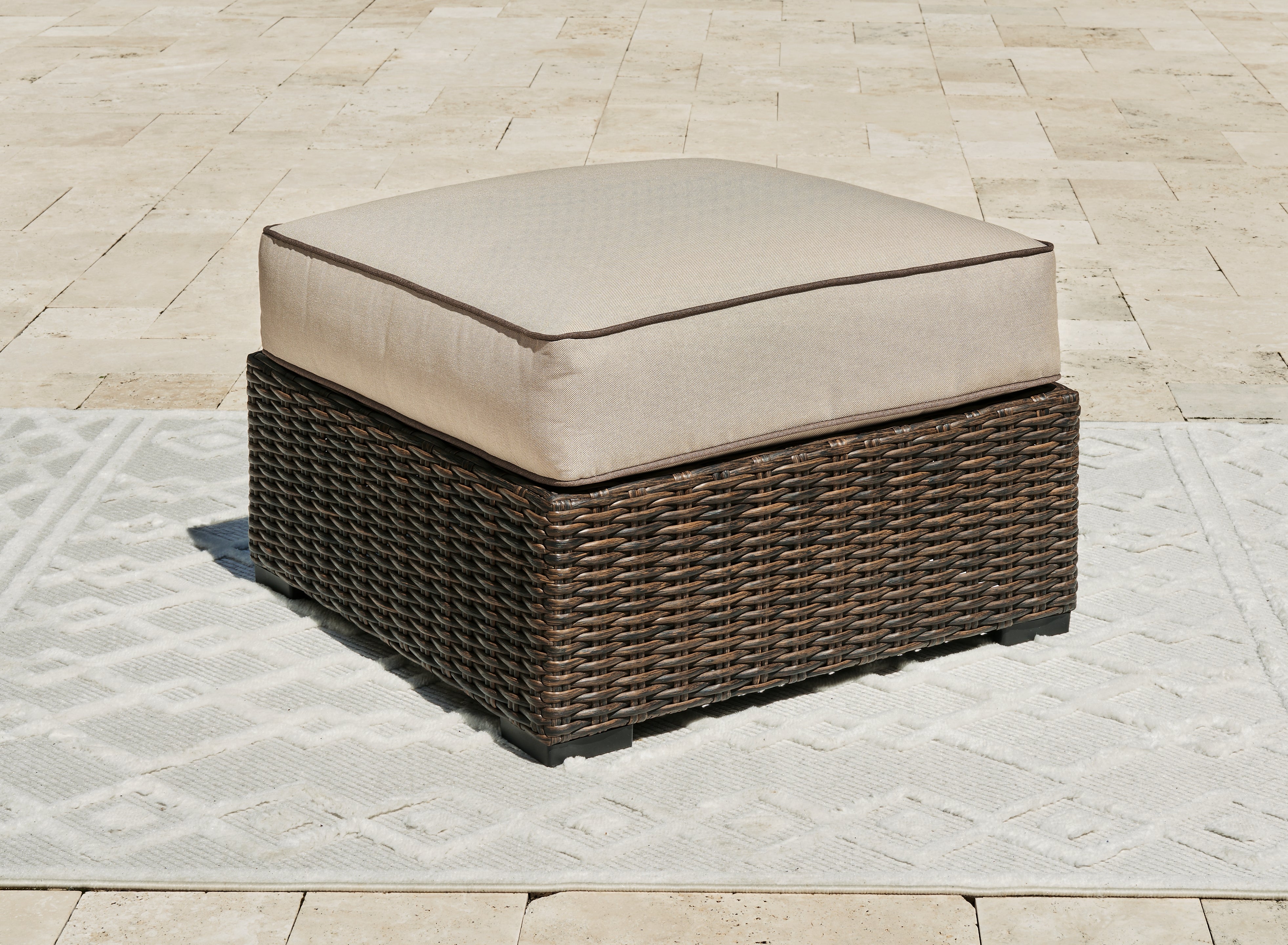 Elite Furniture Outlet - Ashley Furniture - Coastline Bay Outdoor - Ottoman with Cushion / Brown - P784-814
