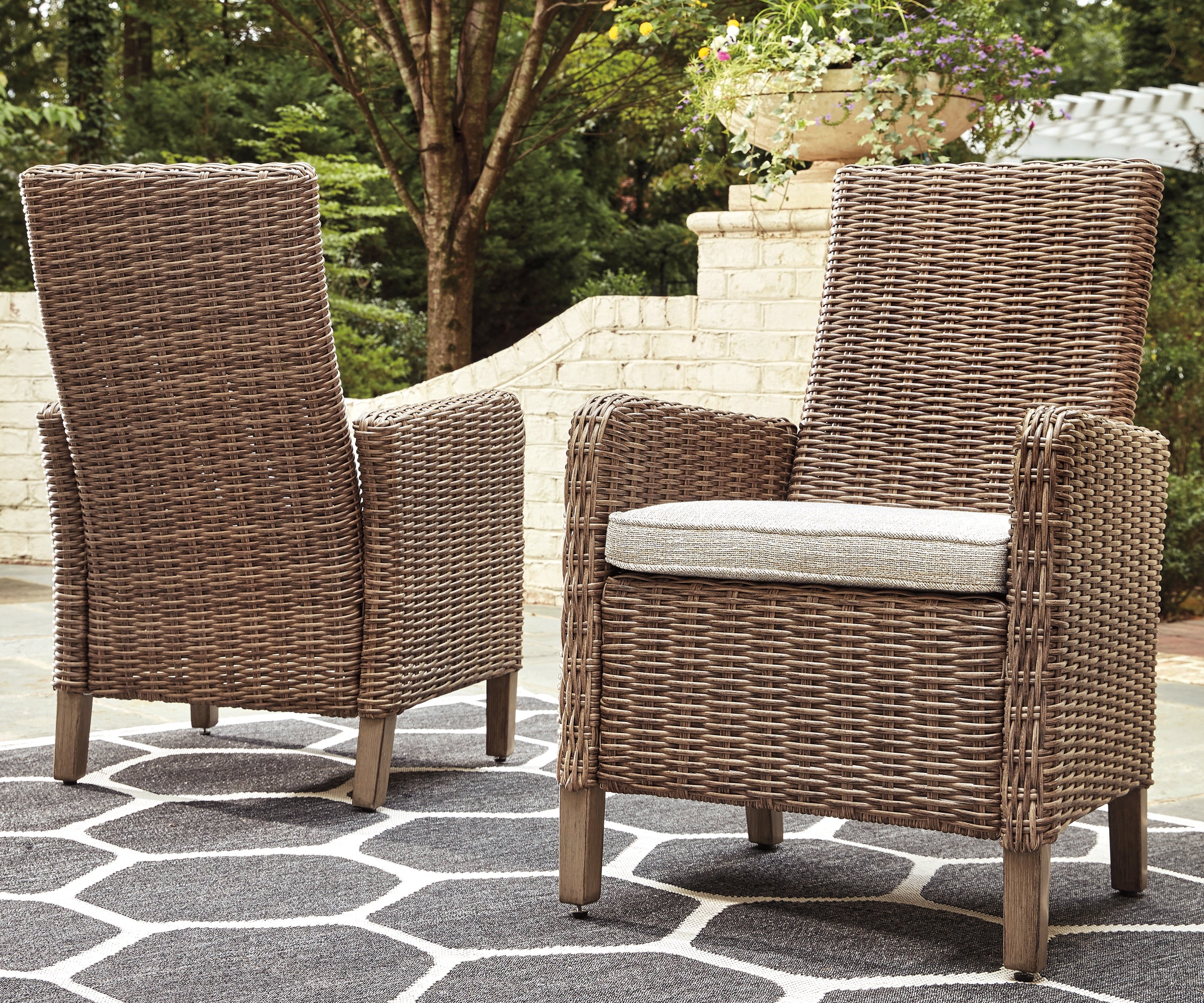 Elite Furniture Outlet - Ashley Furniture - Beachcroft Outdoor - Arm Chair With Cushion (Set of 2) / Beige - P791-601A