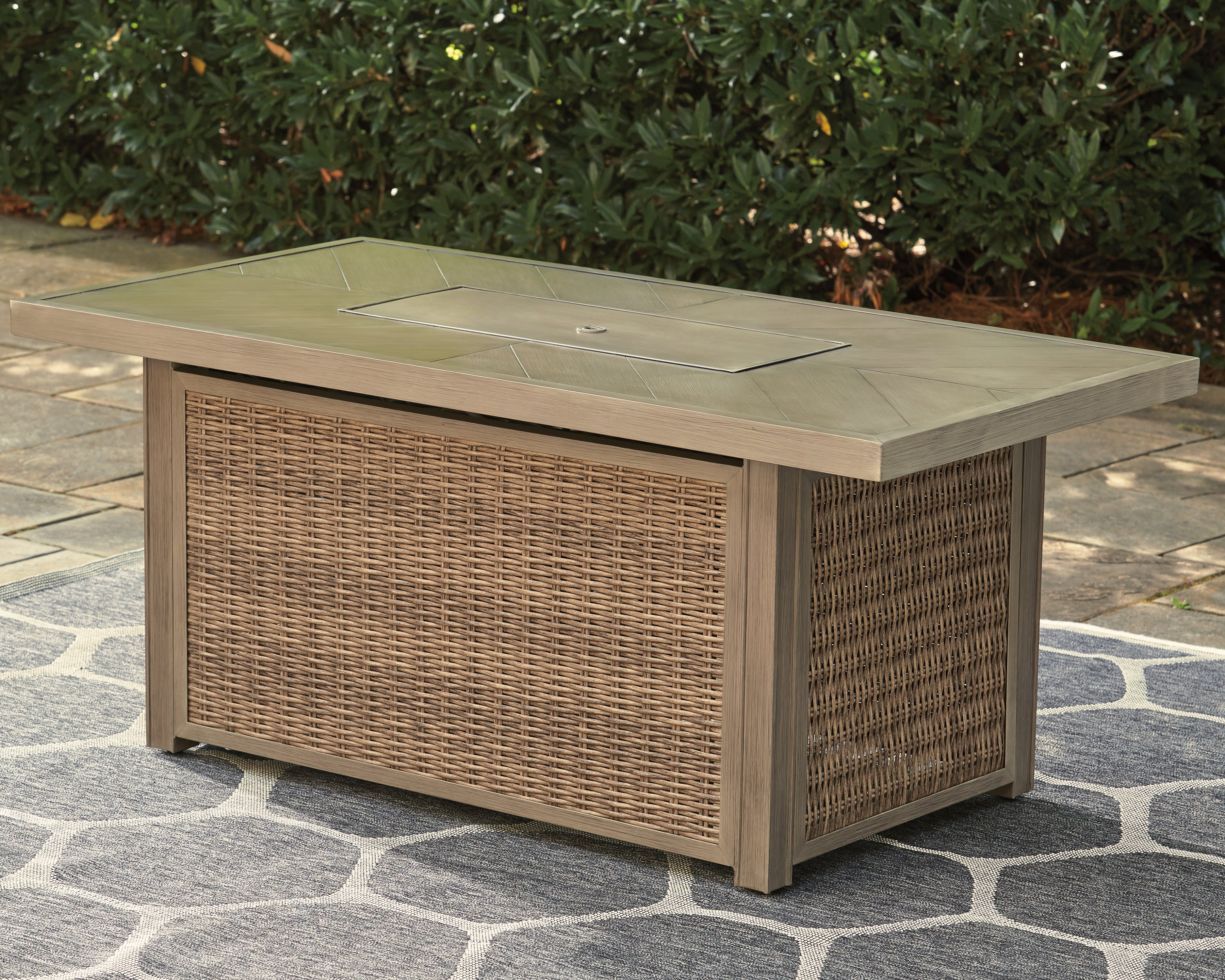 Elite Furniture Outlet - Ashley Furniture - Beachcroft Outdoor - Rectangular Fire Pit Table / Beige - P791-773