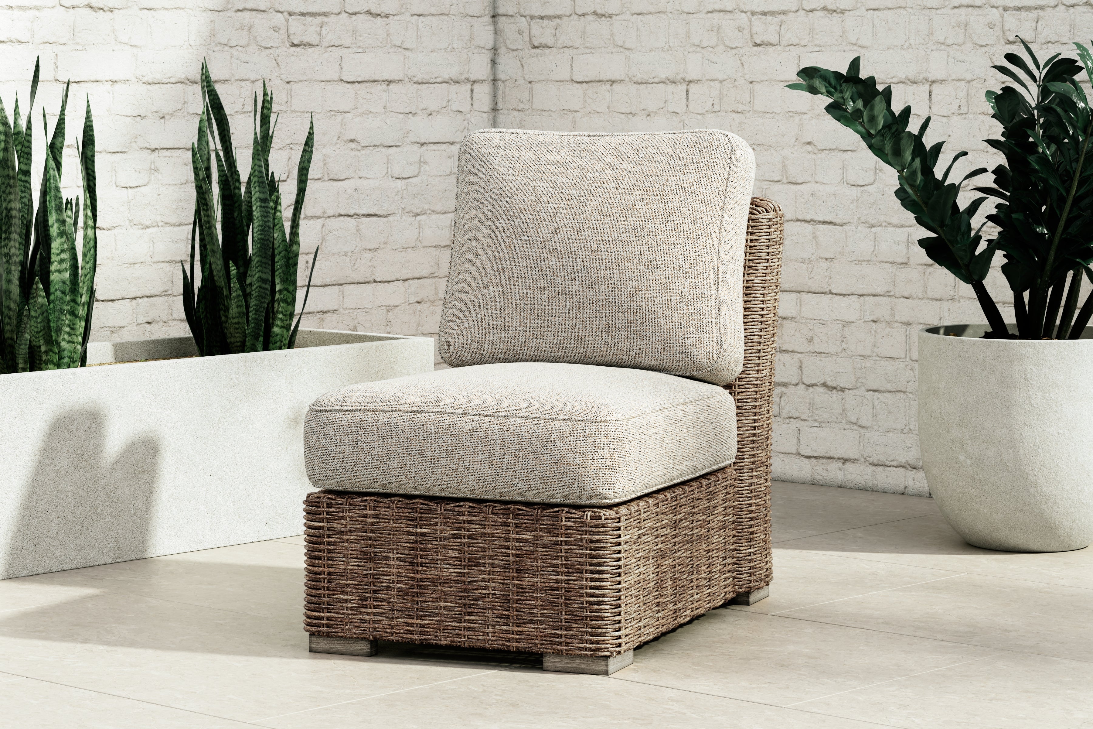 Elite Furniture Outlet - Ashley Furniture - Beachcroft Outdoor - Armless Chair w/Cushion / Beige - P791-846