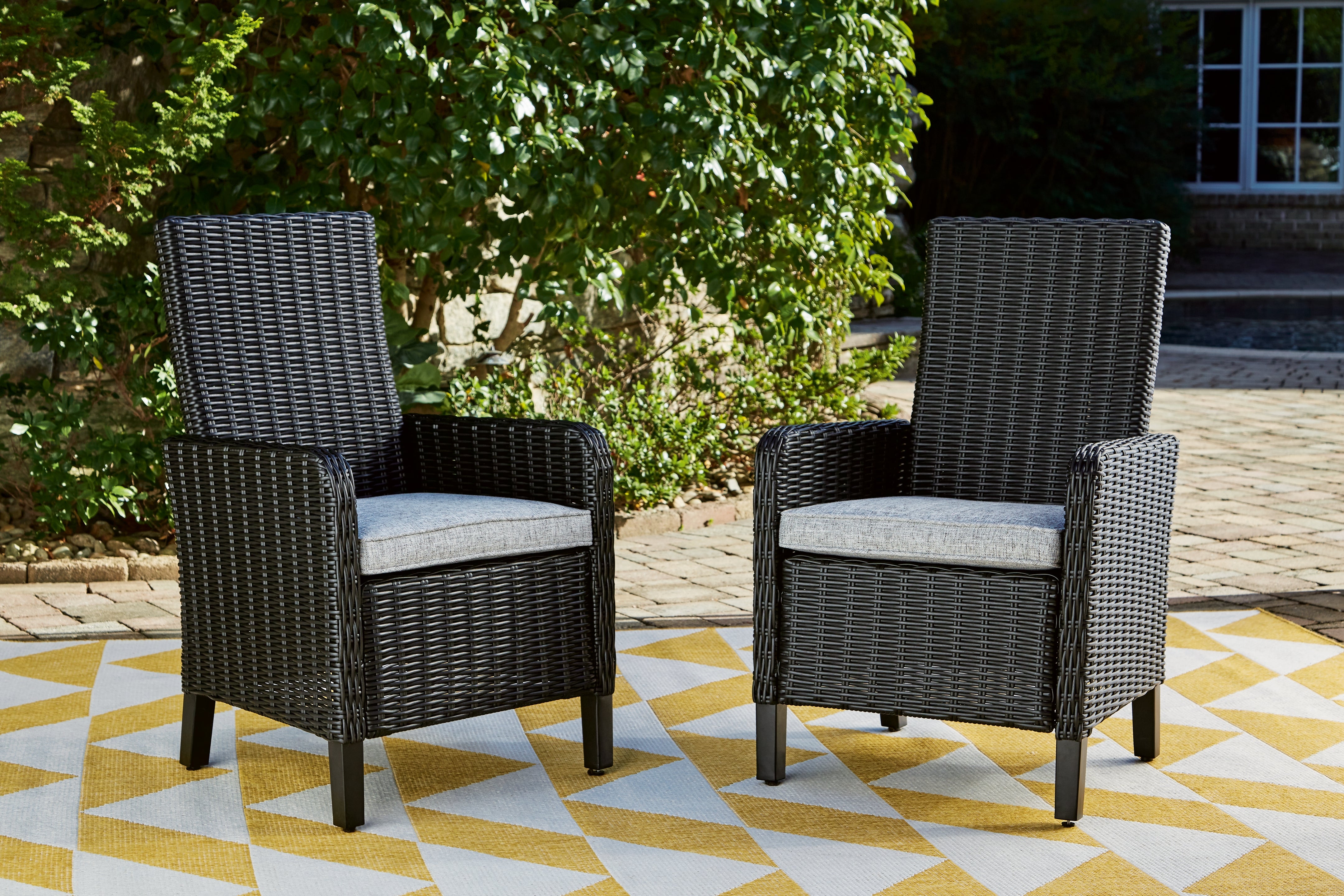 Elite Furniture Outlet - Ashley Furniture - Beachcroft Outdoor - Arm Chair With Cushion (Set of 2) / Black/Light Gray - P792-601A
