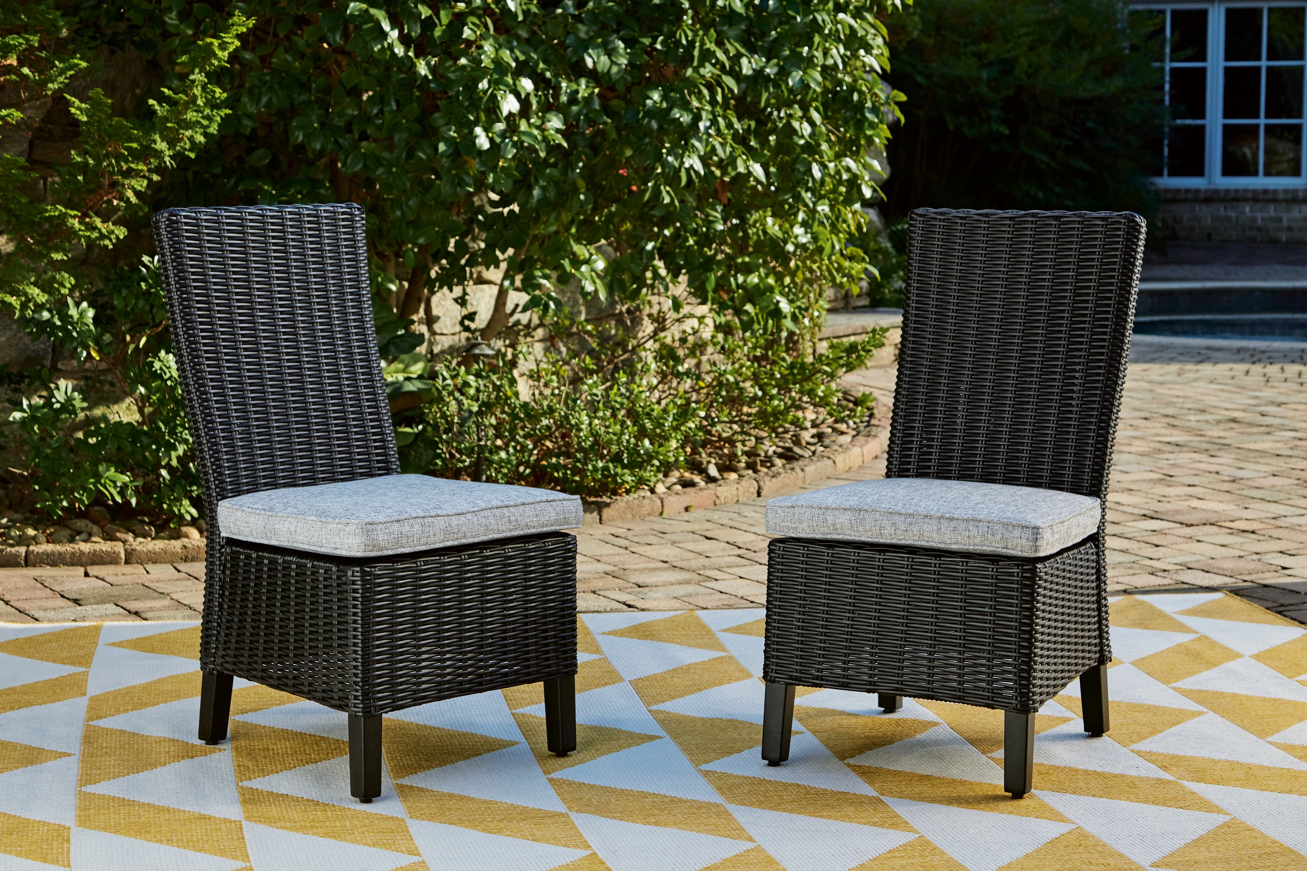 Elite Furniture Outlet - Ashley Furniture - Beachcroft Outdoor - Side Chair with Cushion (Set of 2) / Black/Light Gray - P792-601