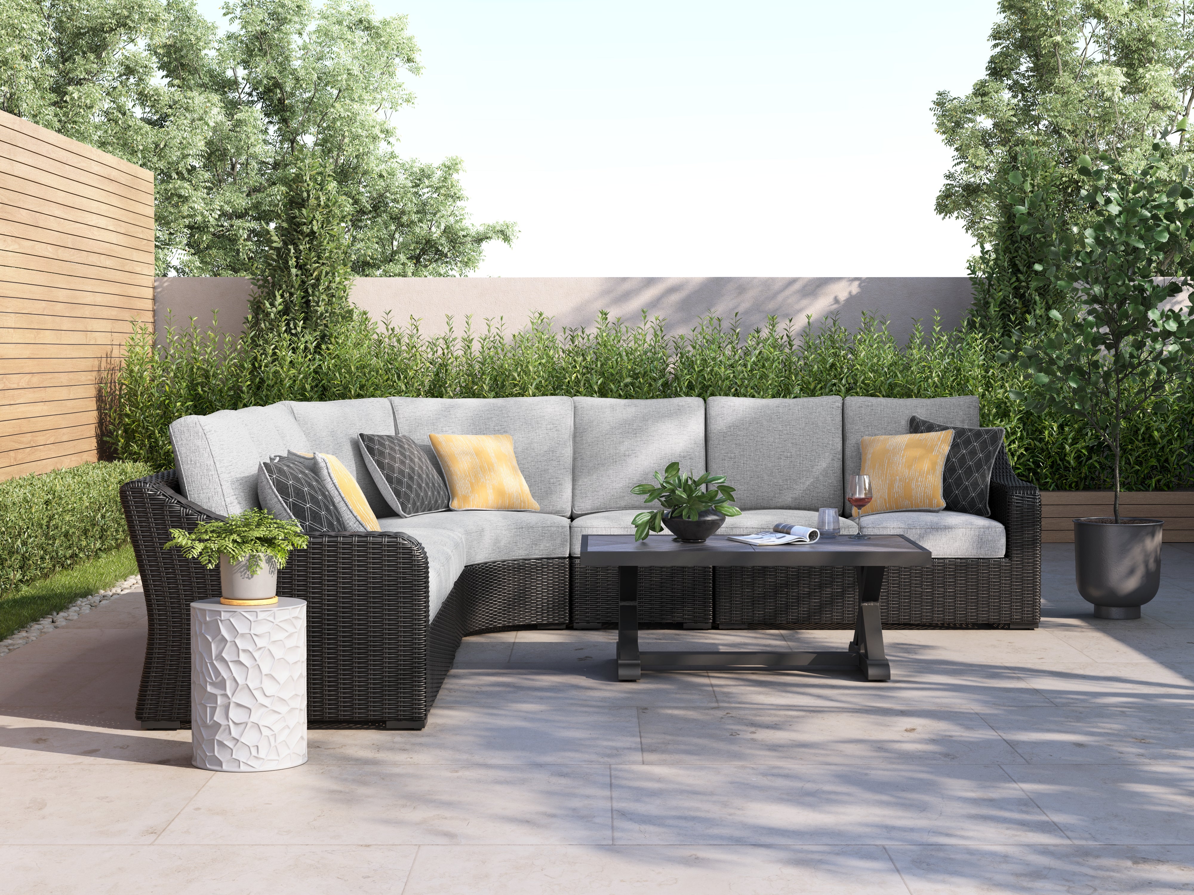 Elite Furniture Outlet - Ashley Furniture - Beachcroft Outdoor - 5-Piece Outdoor Sectional / Black/Light Gray - P792P6