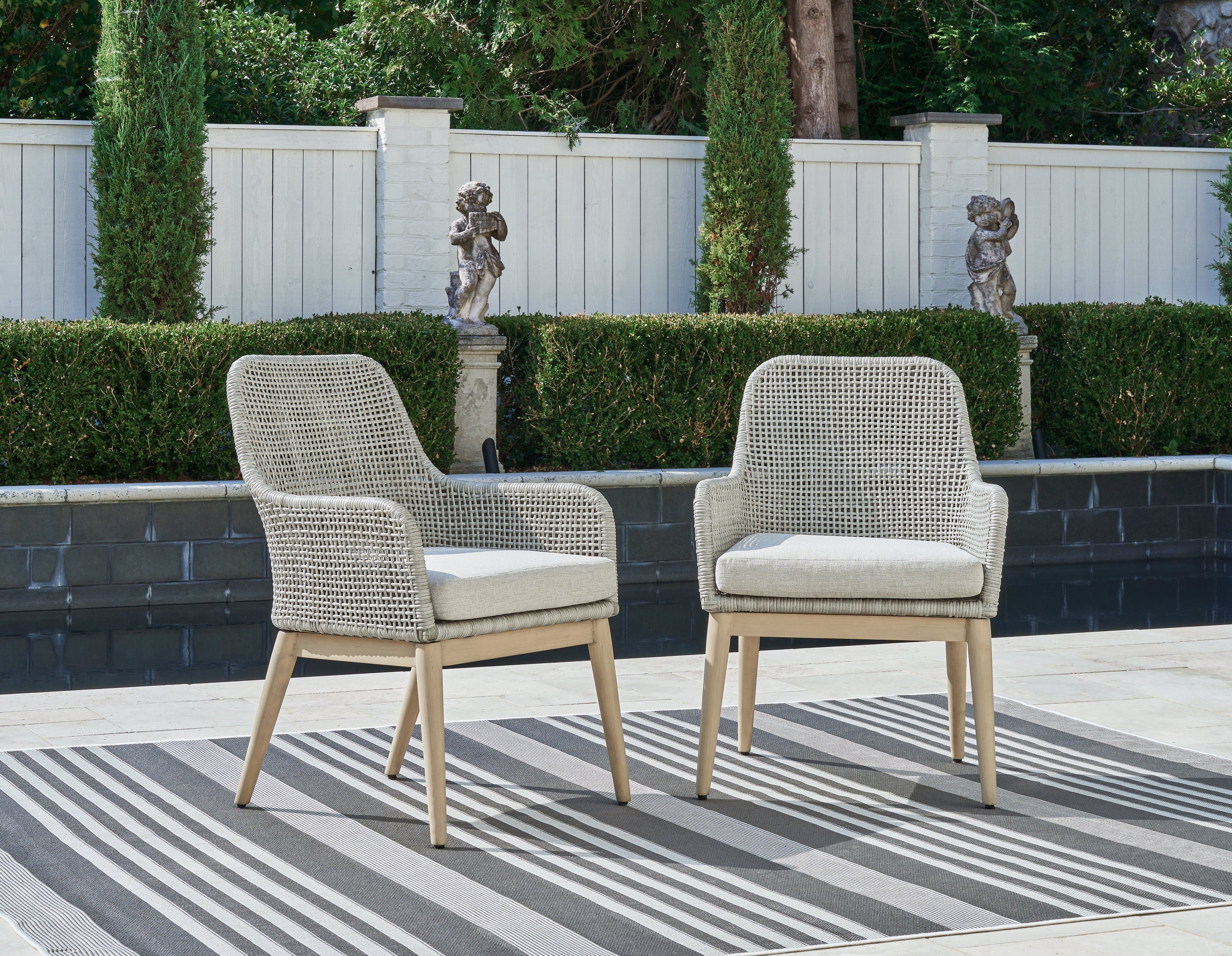 Elite Furniture Outlet - Ashley Furniture - Seton Creek Outdoor - Arm Chair With Cushion (Set of 2) / Gray - P798-601A