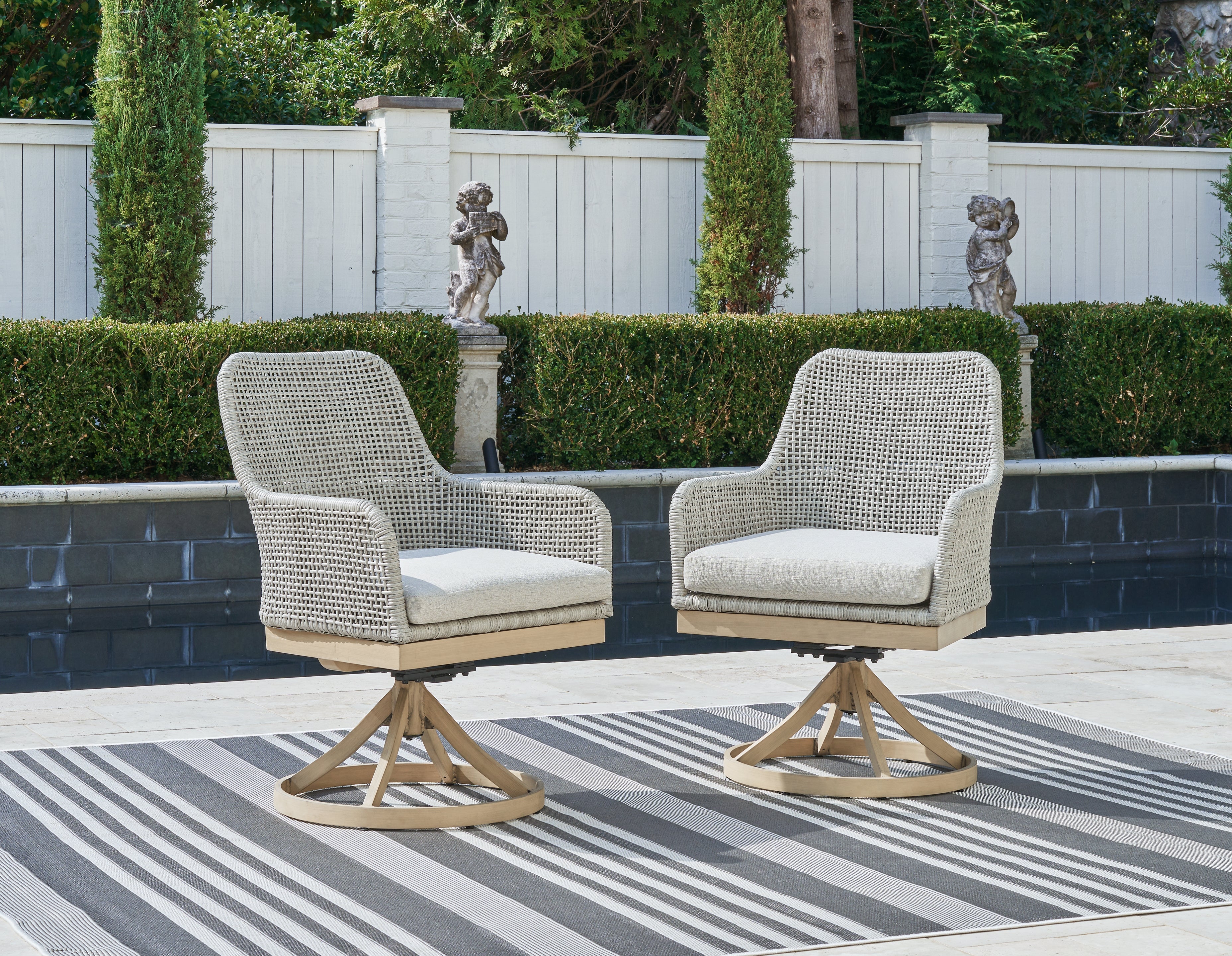 Elite Furniture Outlet - Ashley Furniture - Seton Creek Outdoor - Swivel Chair w/Cushion (Set of 2) / Gray - P798-602A