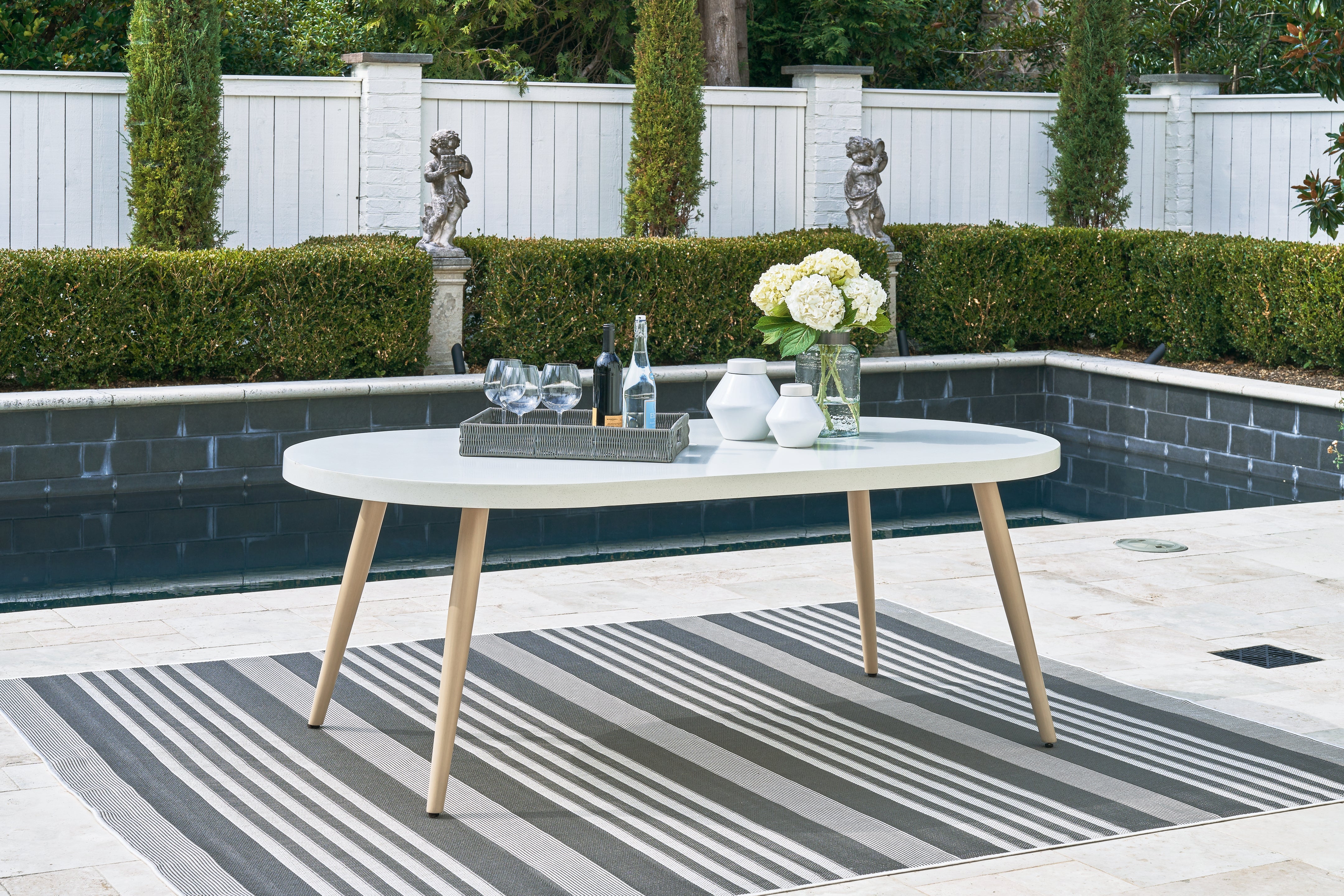 Elite Furniture Outlet - Ashley Furniture - Seton Creek Outdoor - Oval Dining Table w/UMB OPT / White - P798-625
