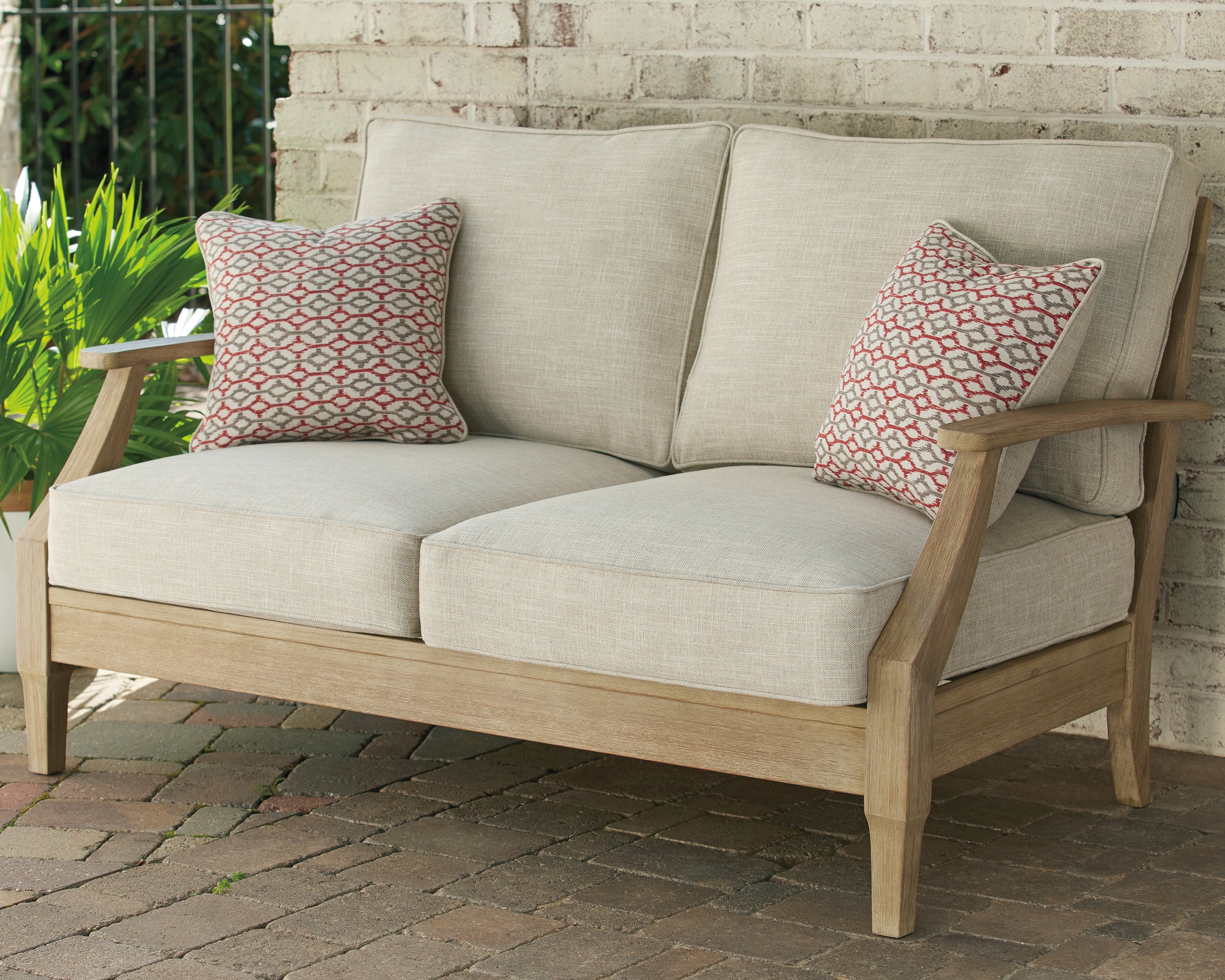 Elite Furniture Outlet - Ashley Furniture - Clare View Outdoor - Loveseat w/Cushion / Beige - P801-835