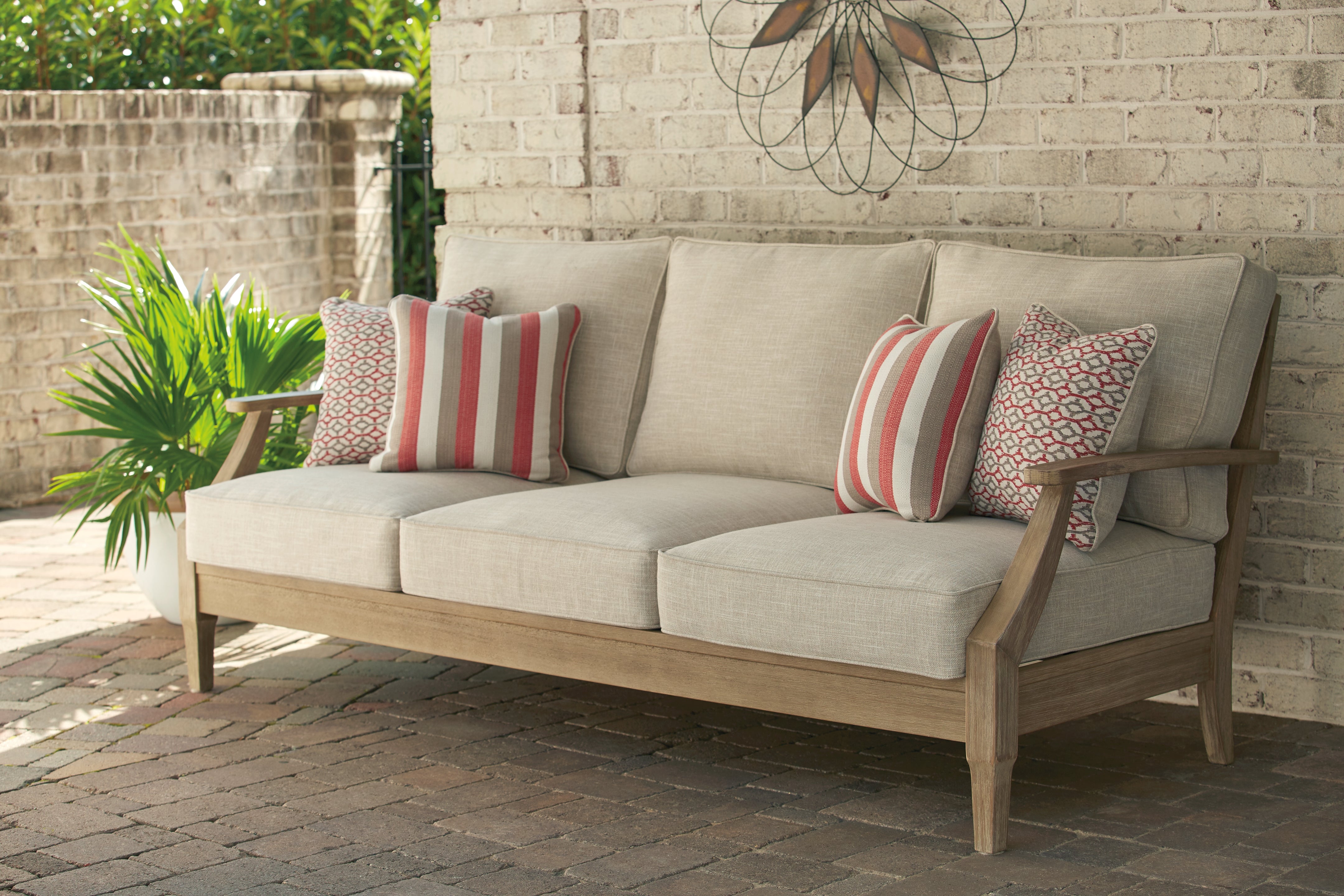 Elite Furniture Outlet - Ashley Furniture - Clare View Outdoor - Sofa with Cushion / Beige - P801-838