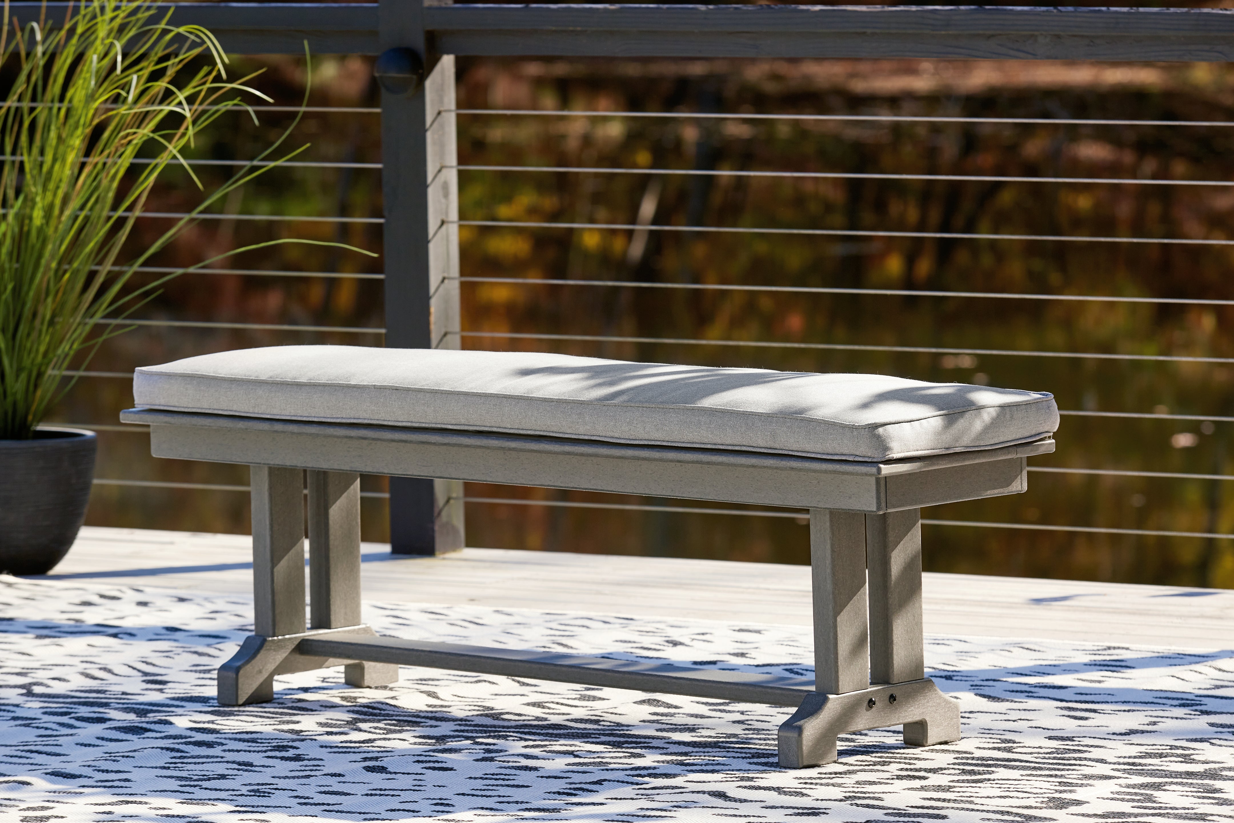 Elite Furniture Outlet - Ashley Furniture - Visola Outdoor - Bench with Cushion / Gray - P802-600