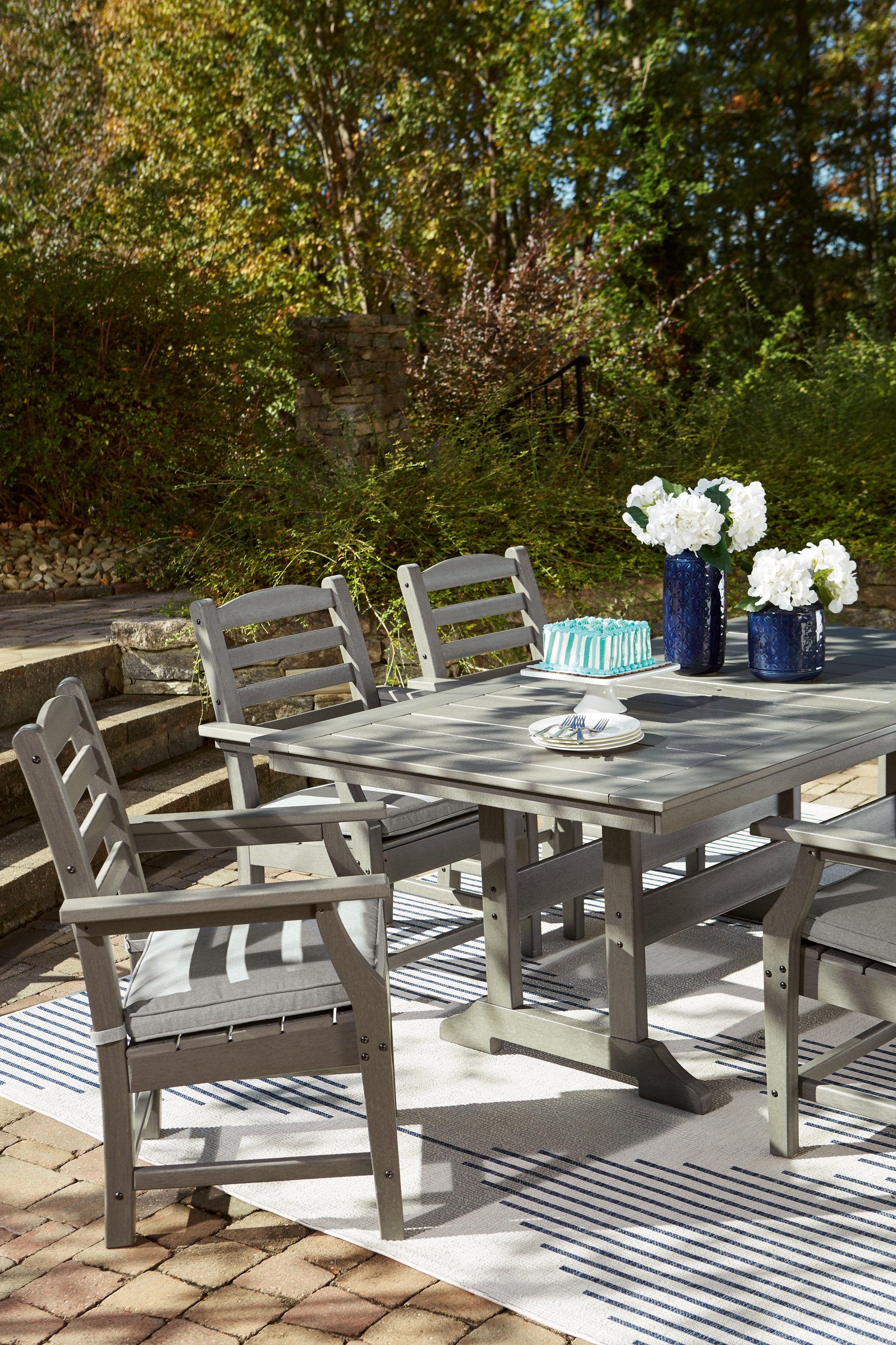Elite Furniture Outlet - Ashley Furniture - Visola Outdoor - RECT Dining Table w/UMB OPT / Gray - P802-625