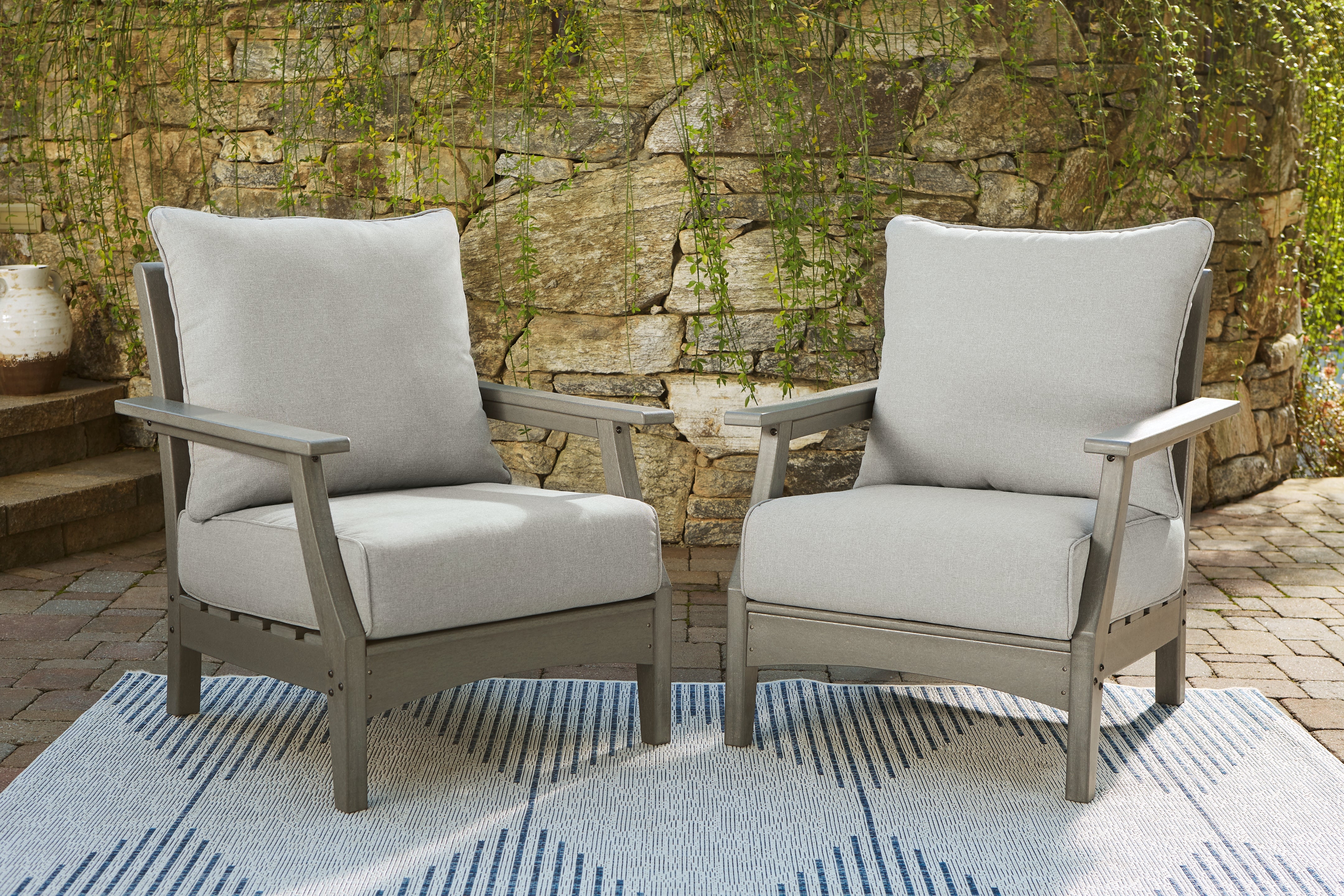 Elite Furniture Outlet - Ashley Furniture - Visola Outdoor - Lounge Chair w/Cushion (Set of 2) / Gray - P802-820