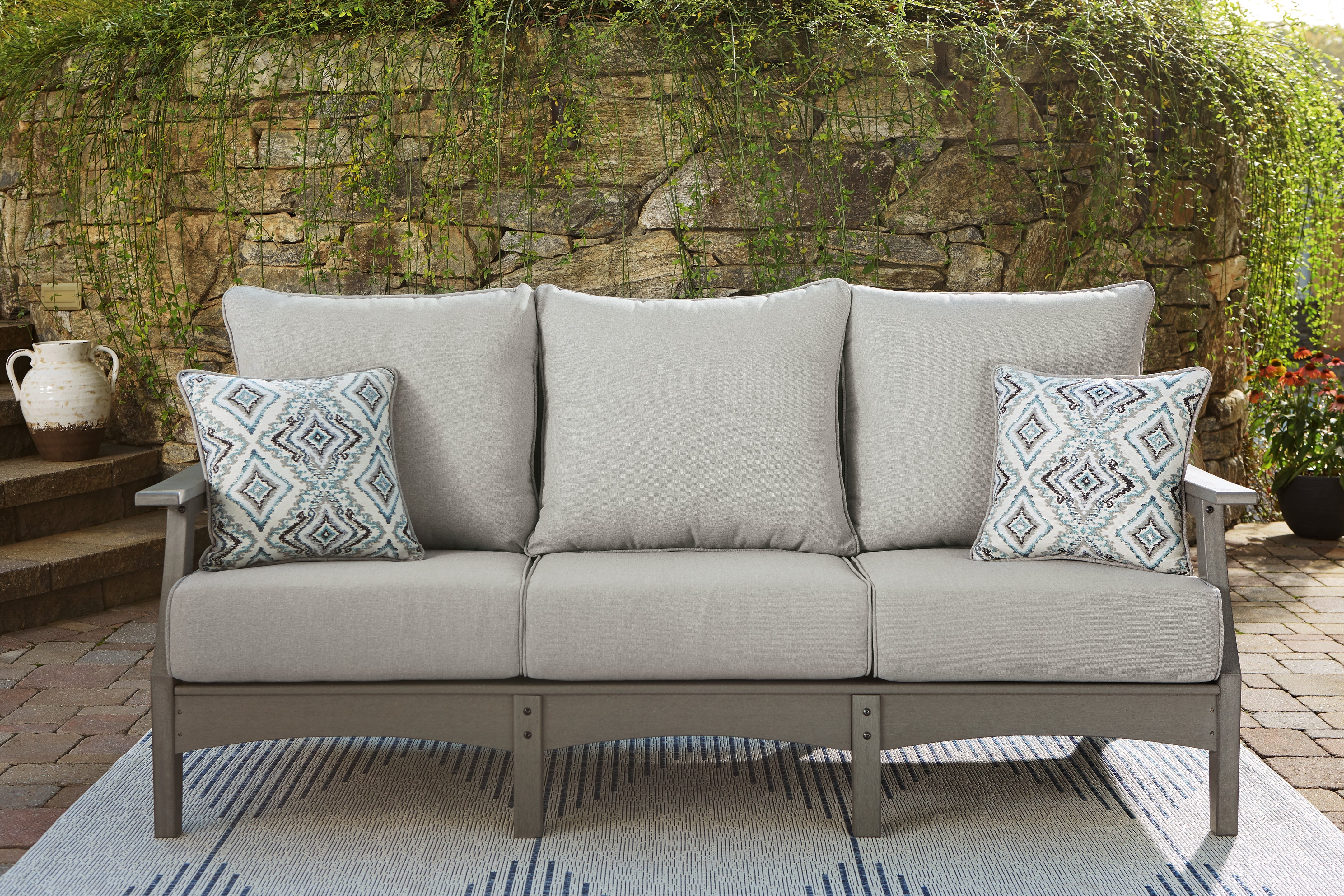 Elite Furniture Outlet - Ashley Furniture - Visola Outdoor - Sofa with Cushion / Gray - P802-838