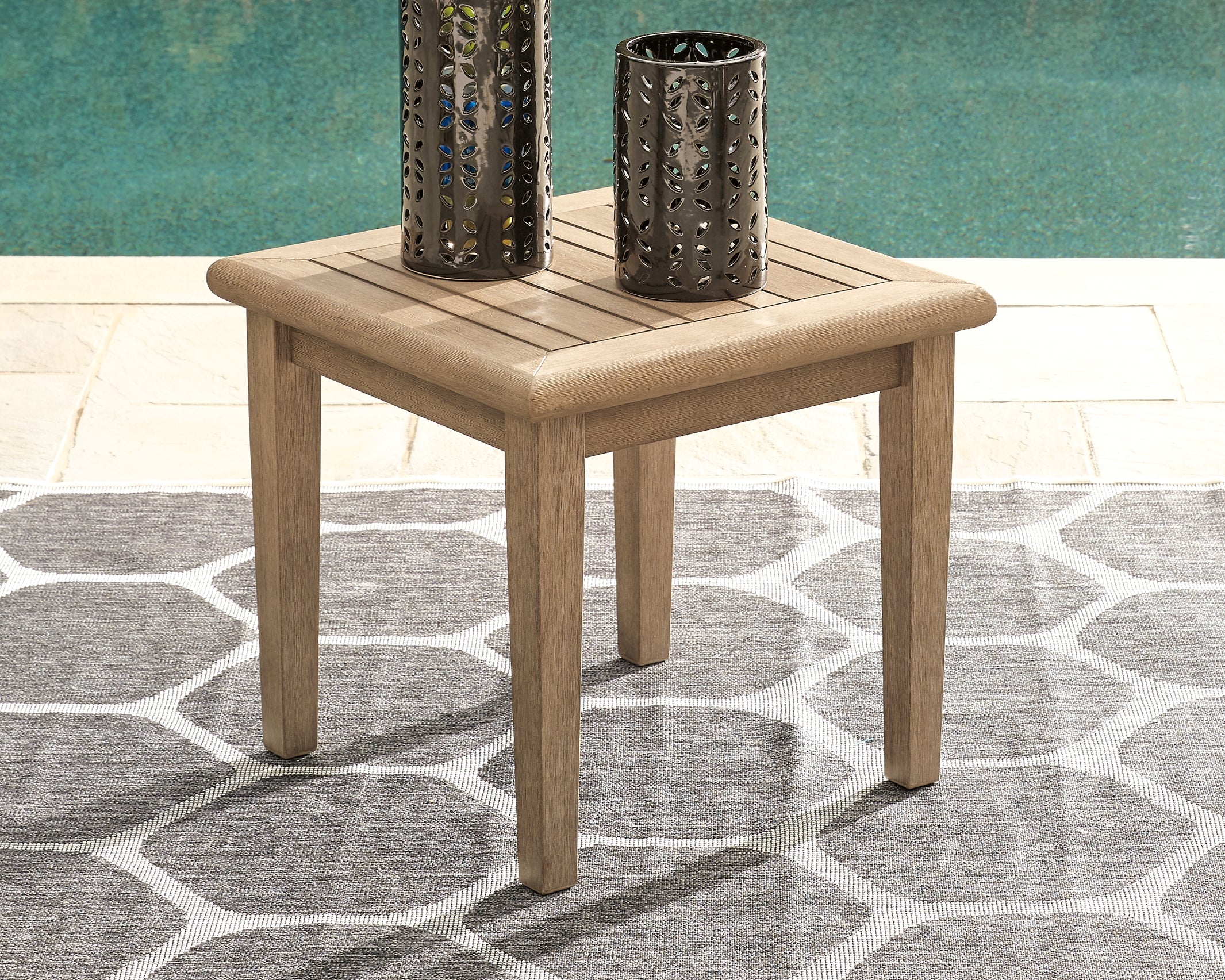 Elite Furniture Outlet - Ashley Furniture - Gerianne Outdoor - Square End Table / Grayish Brown - P805-702