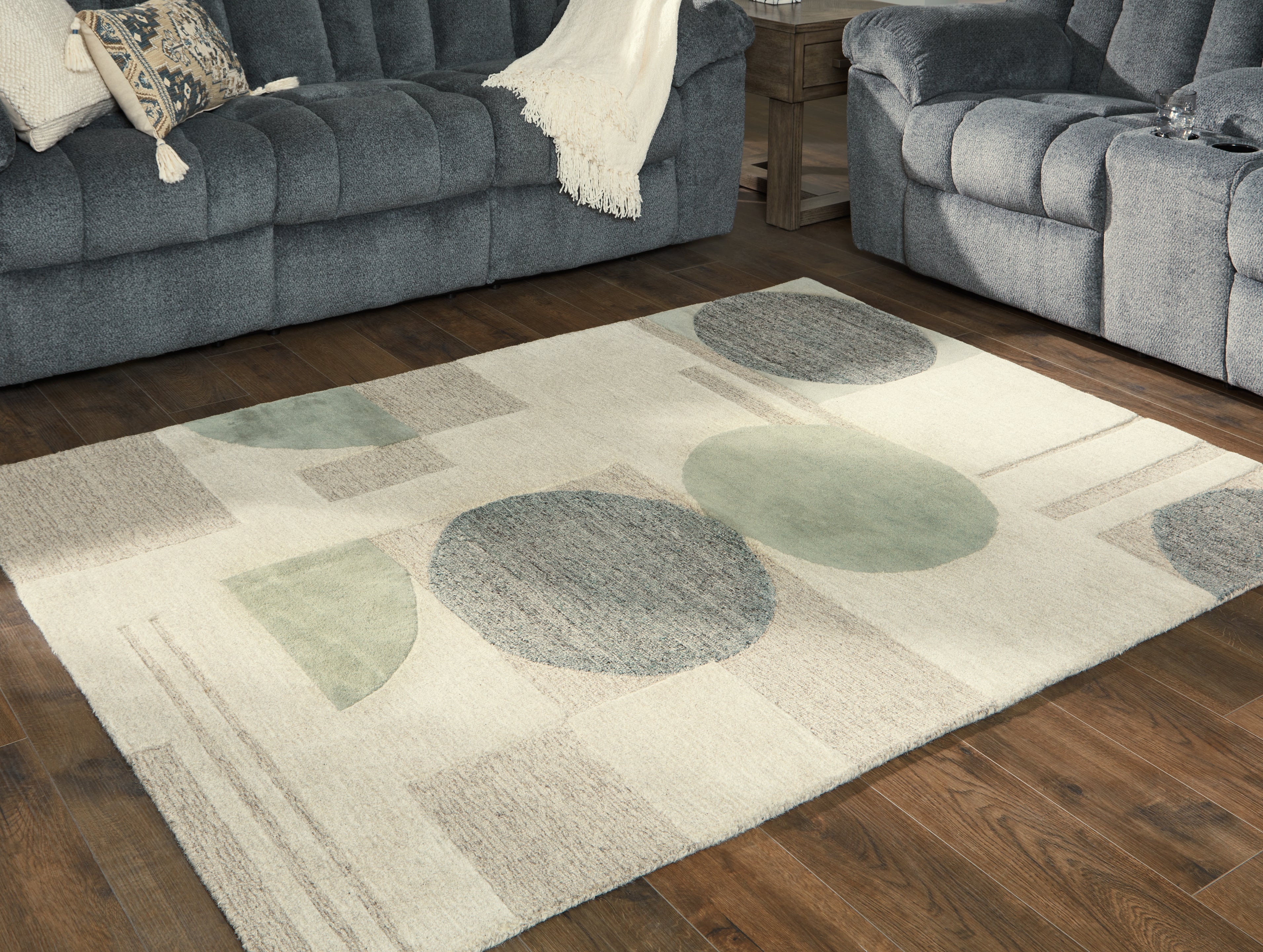 Elite Furniture Outlet - Ashley Furniture - Dallane Rug - 5' x 7' Rug / Linen/Blue/Green - R406352