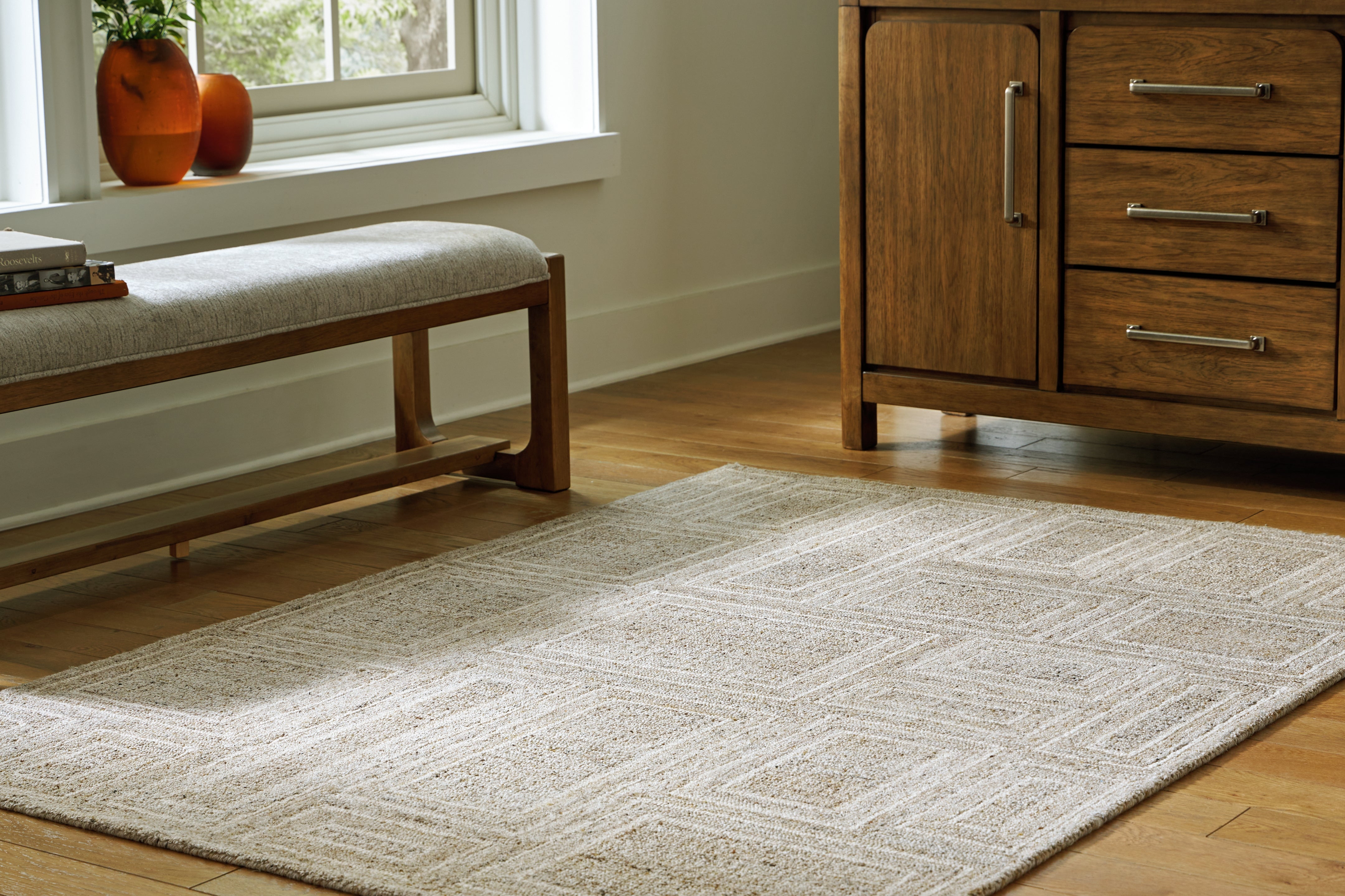 Elite Furniture Outlet - Ashley Furniture - Brickburgh Rug - 5' x 7' Rug / Gray/Ivory/Honey - R406902